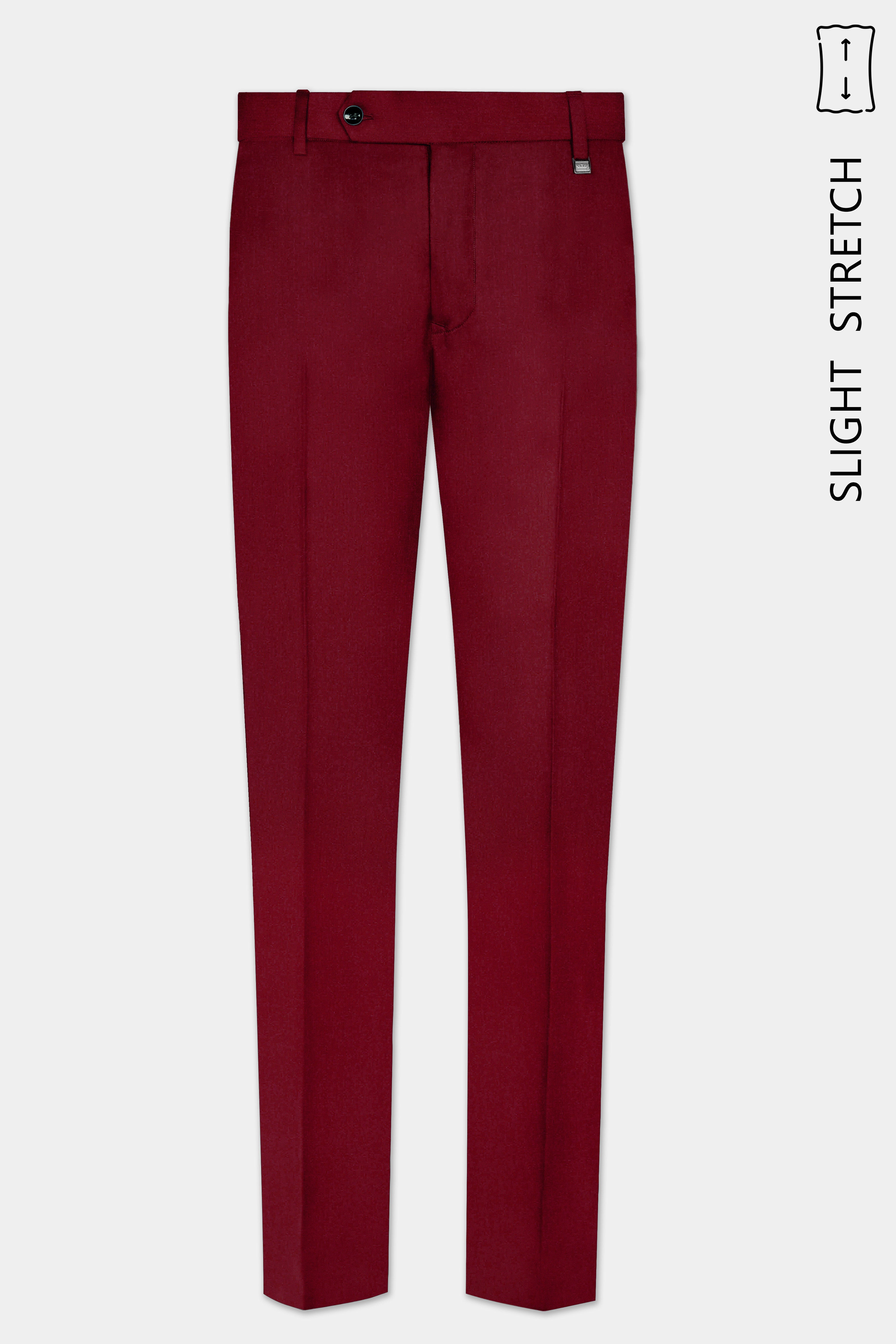 CrimsonAce-Cherry Red Solid Wool Rich Cross Placket Bandhgala Slight Stretch Suit