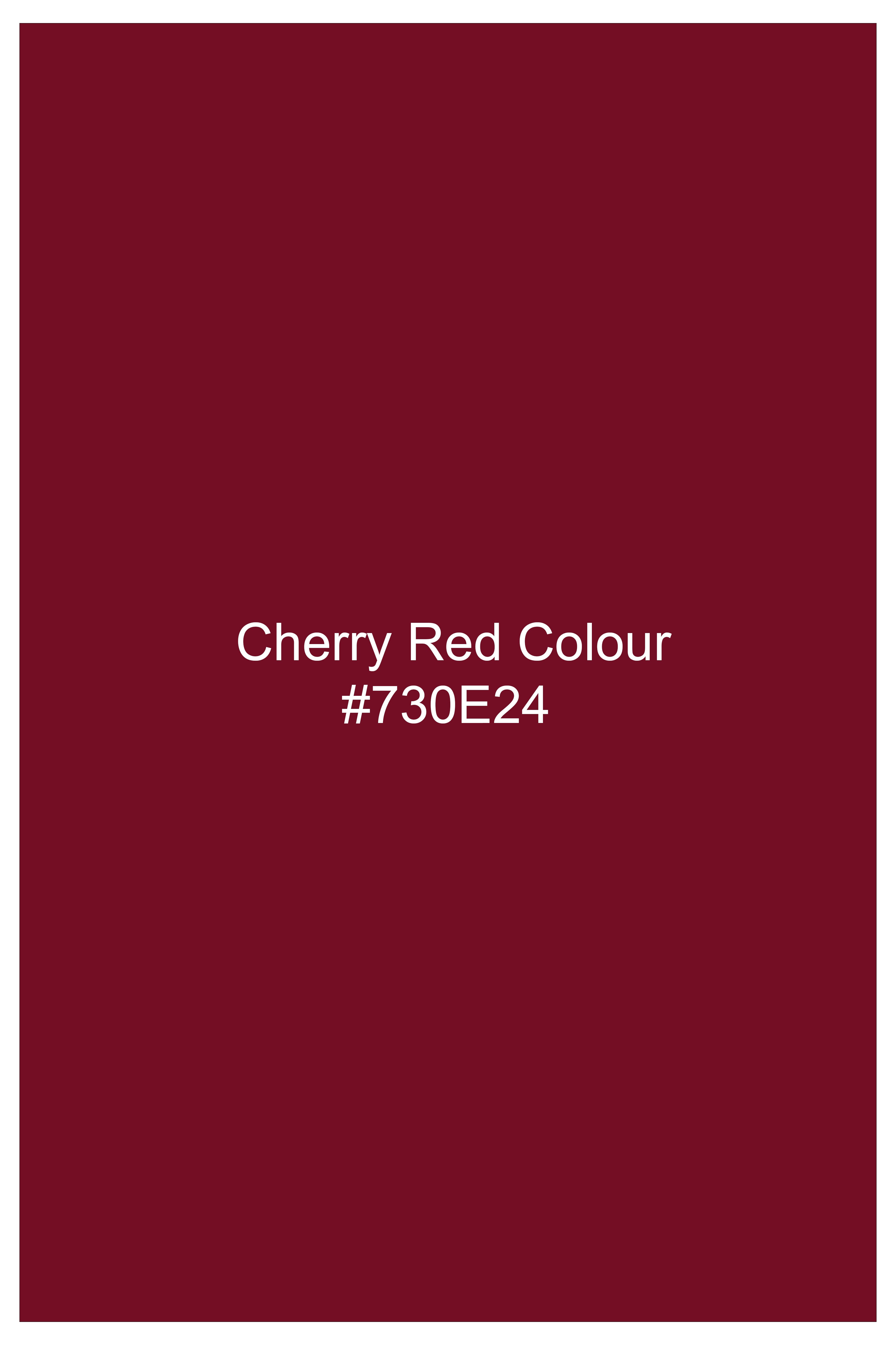 CrimsonAce-Cherry Red Solid Wool Rich Cross Placket Bandhgala Slight Stretch Suit