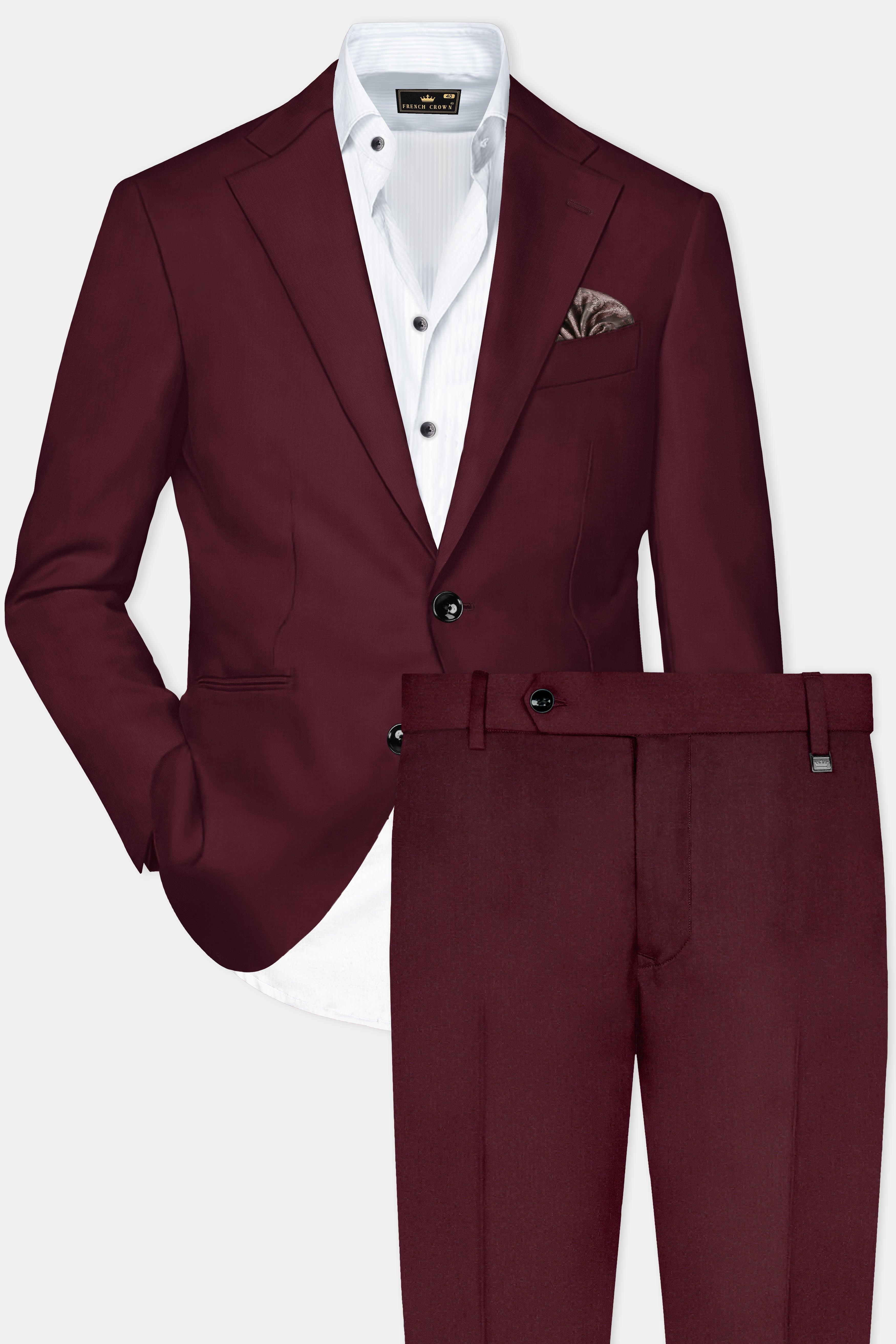 Merlot-Wine Berry Solid Wool Rich Single Breasted Stretchable traveler Suit