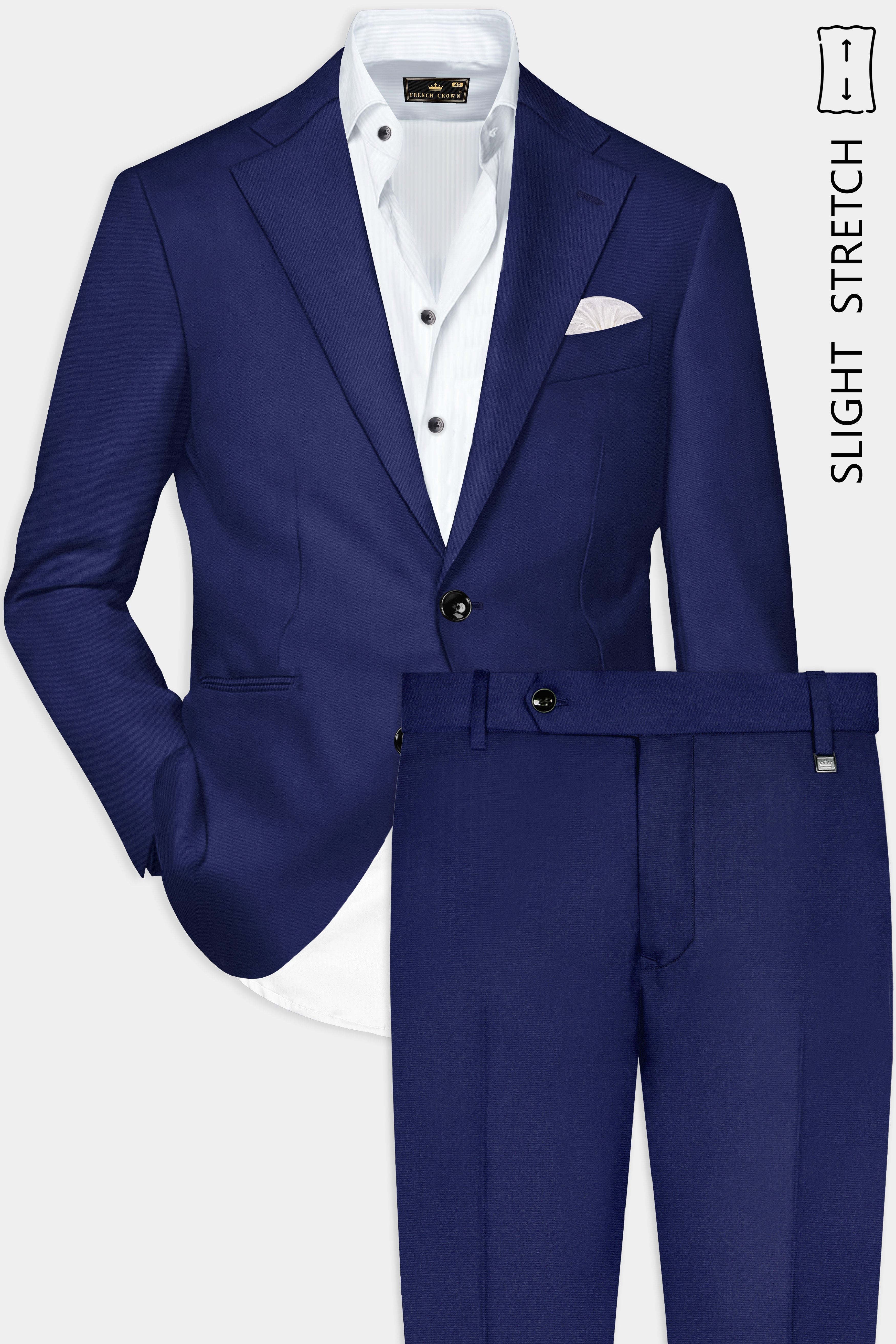 Celestia- Blue Solid Wool Rich Single Breasted Slight Stretch Suit