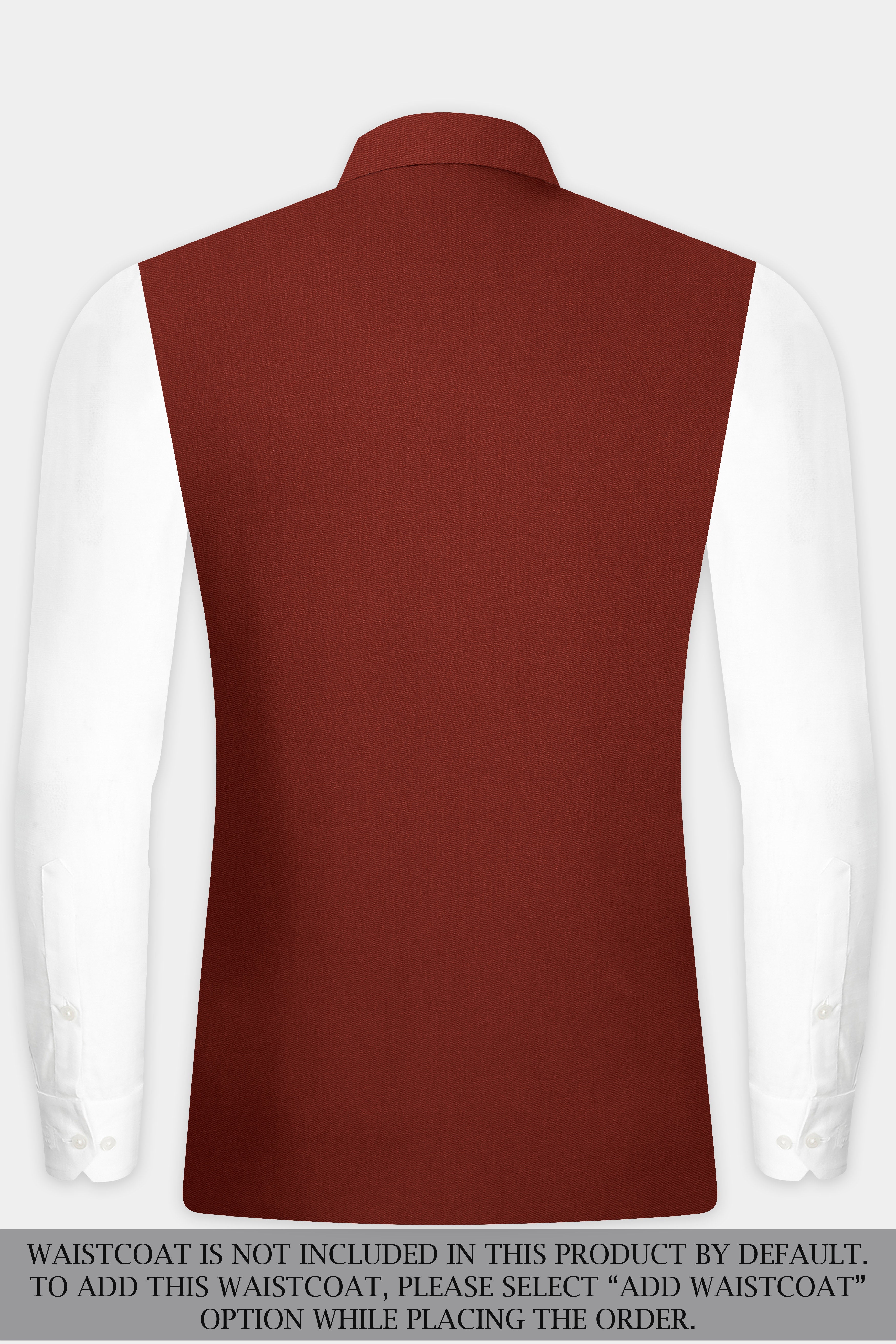 Inferno Rust-Brick Red Solid Wool Rich Bandhgala Slight Stretch Suit