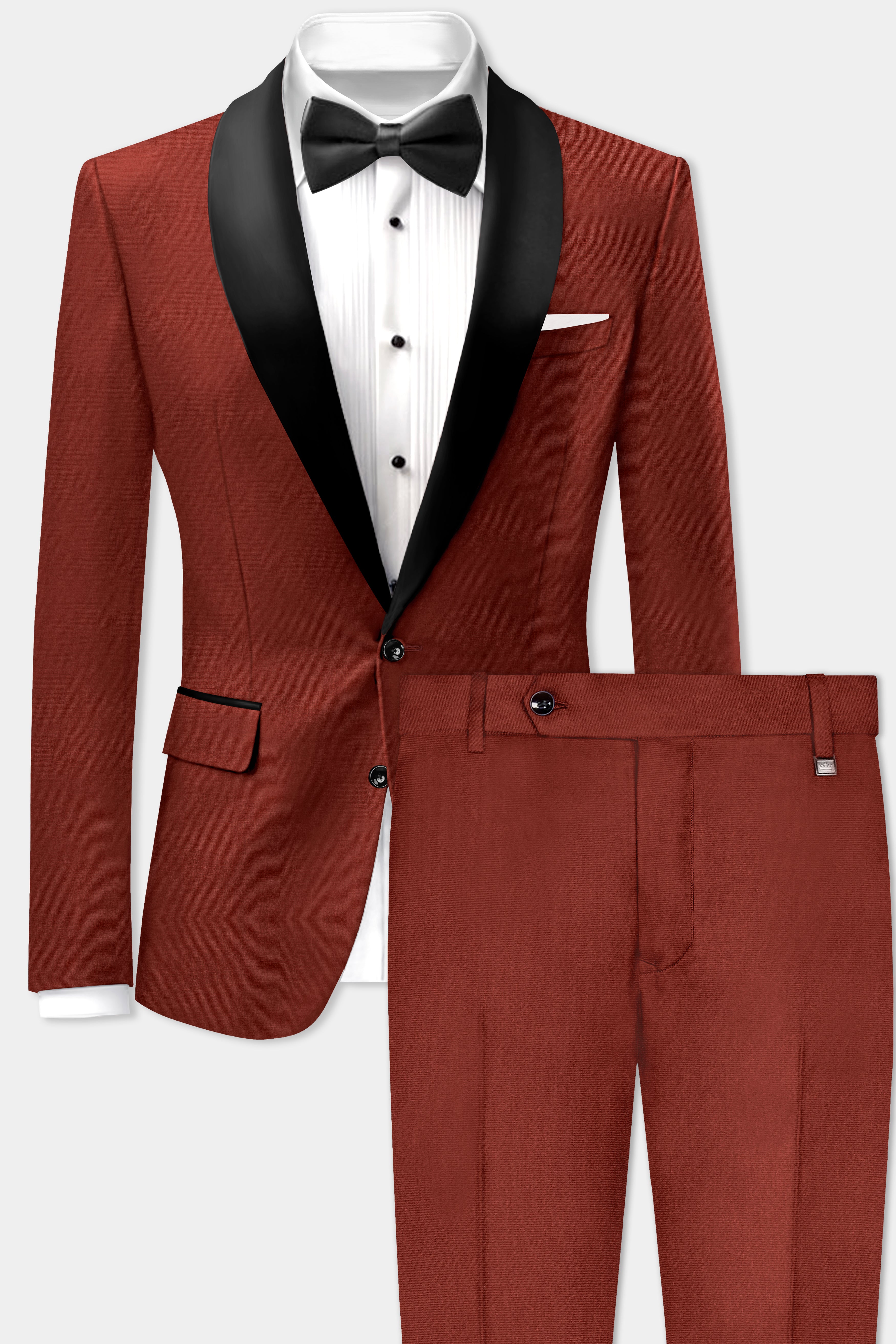 Inferno Rust-Brick Red Solid Wool Rich Tuxedo Stretchable traveler Suit