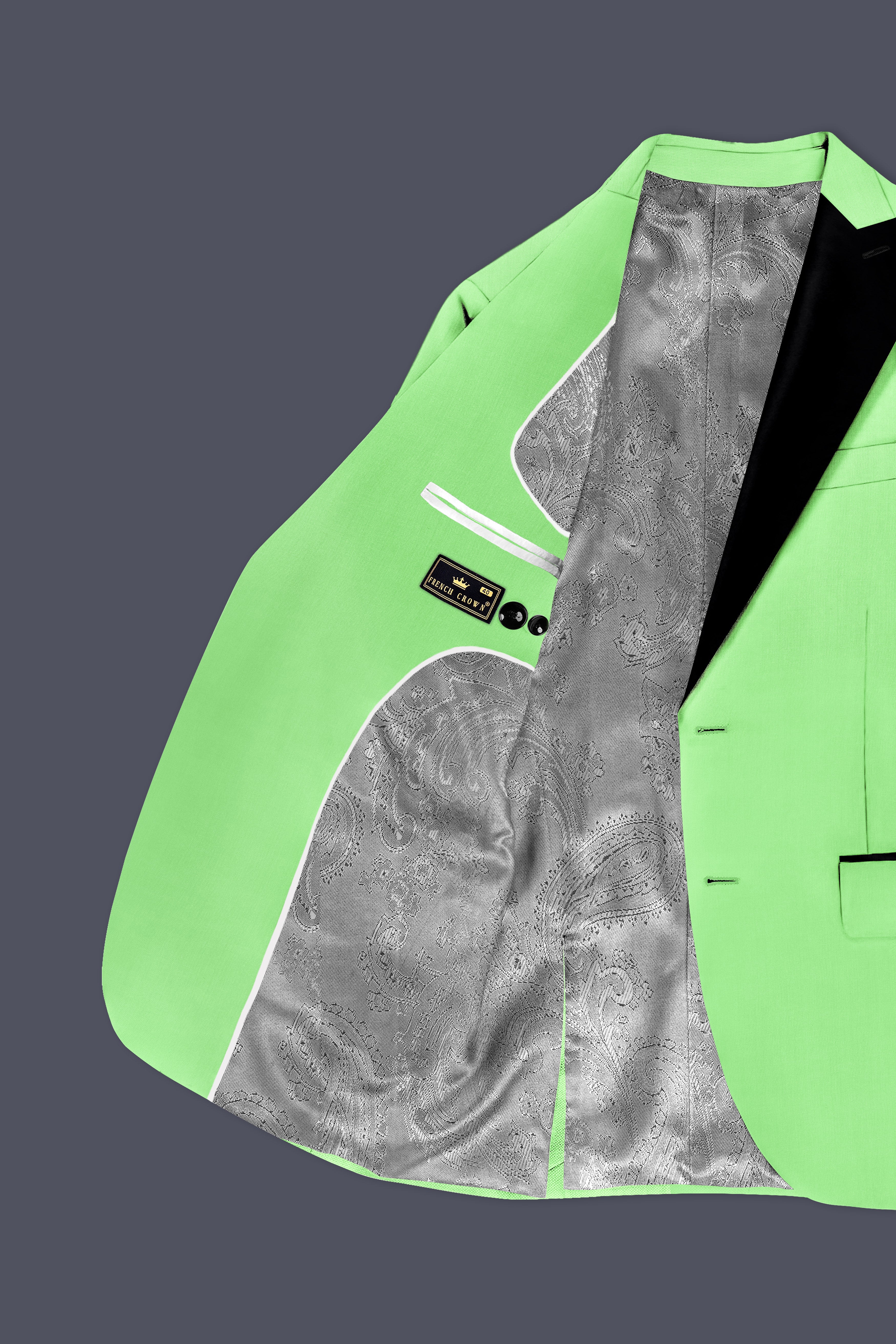 Emerald-Mint Green Solid Wool Rich Peak Lapel Tuxedo Slight Stretch Suit