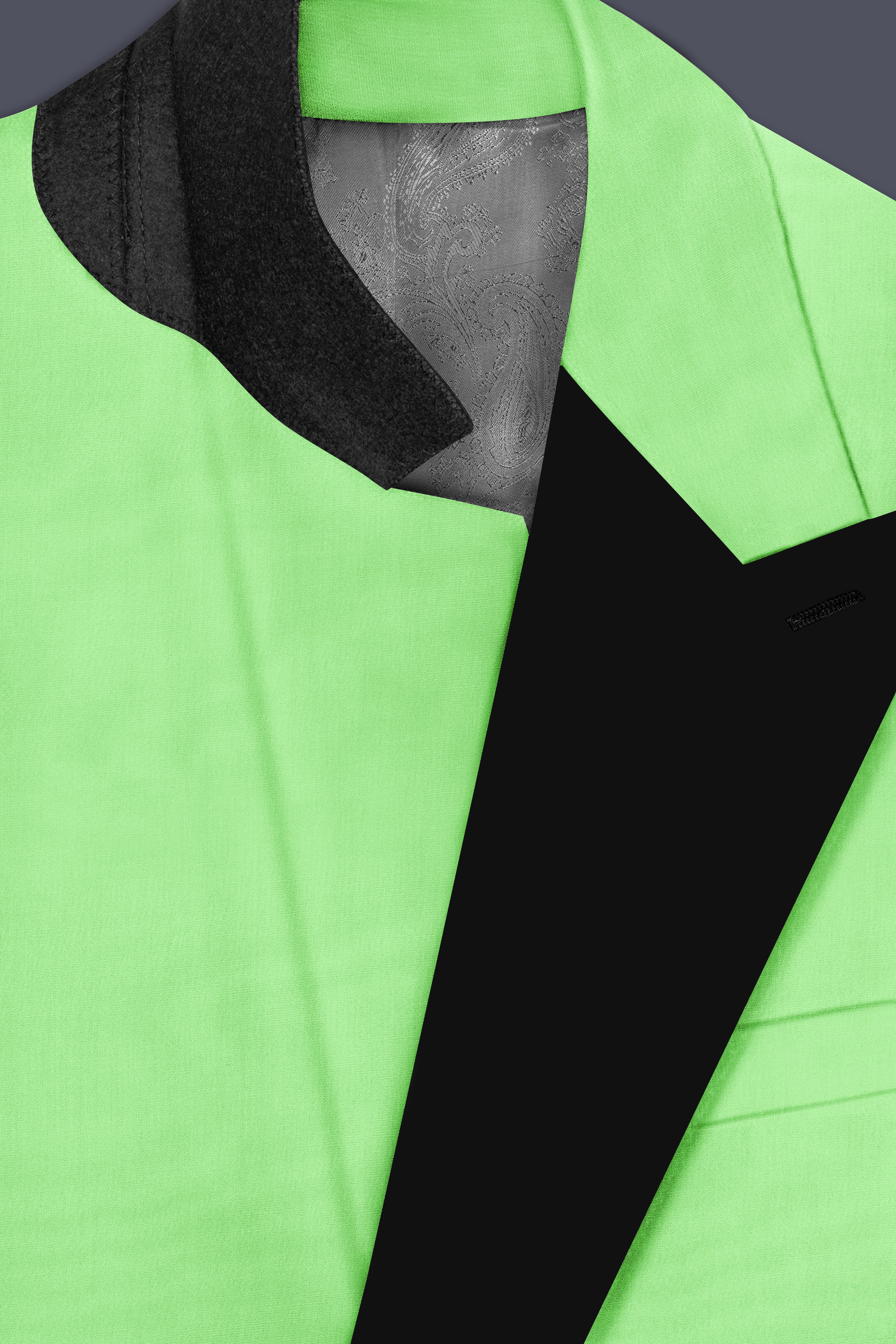 Emerald-Mint Green Solid Wool Rich Peak Lapel Tuxedo Slight Stretch Suit