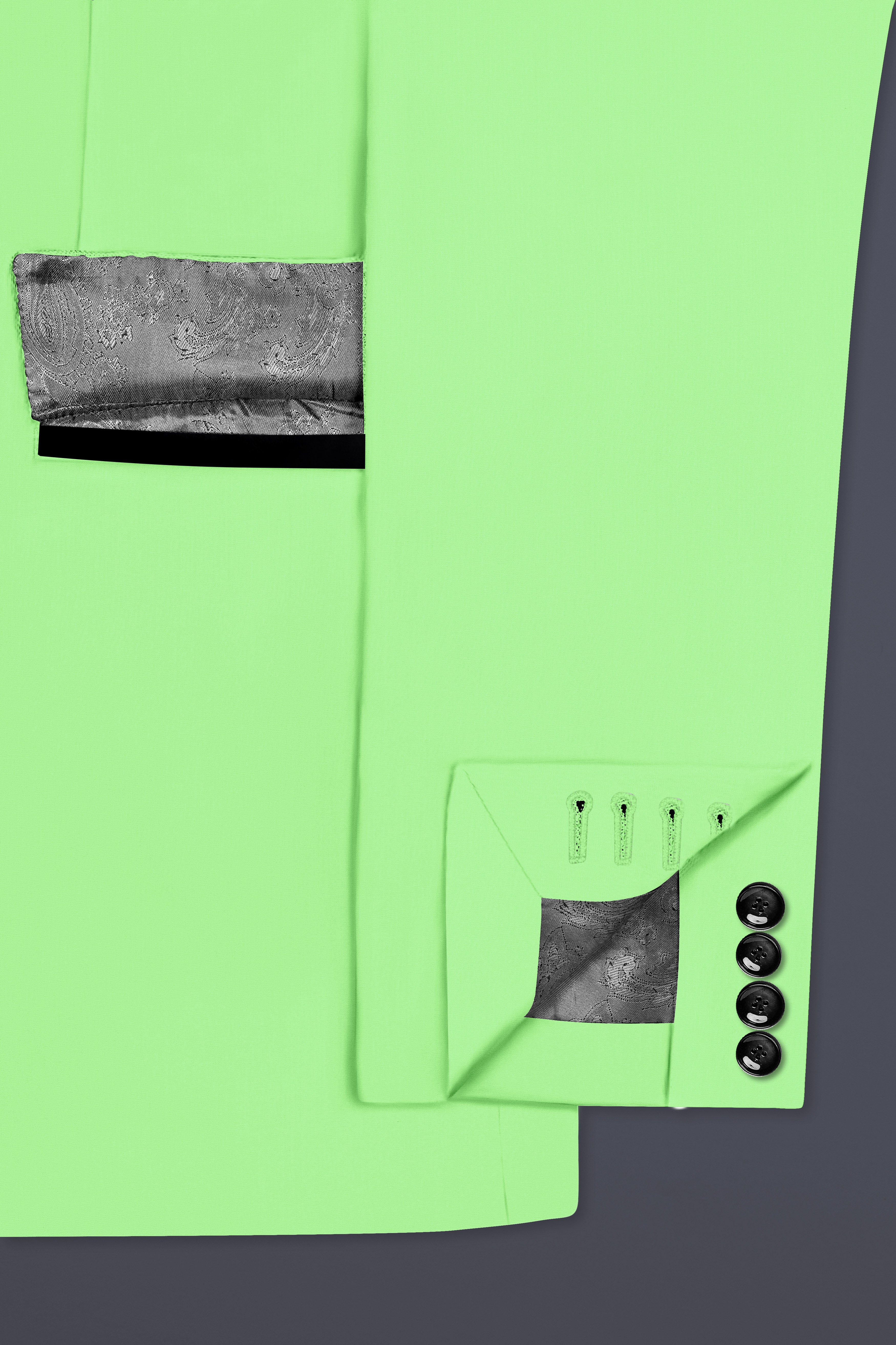 Emerald-Mint Green Solid Wool Rich Peak Lapel Tuxedo Slight Stretch Suit