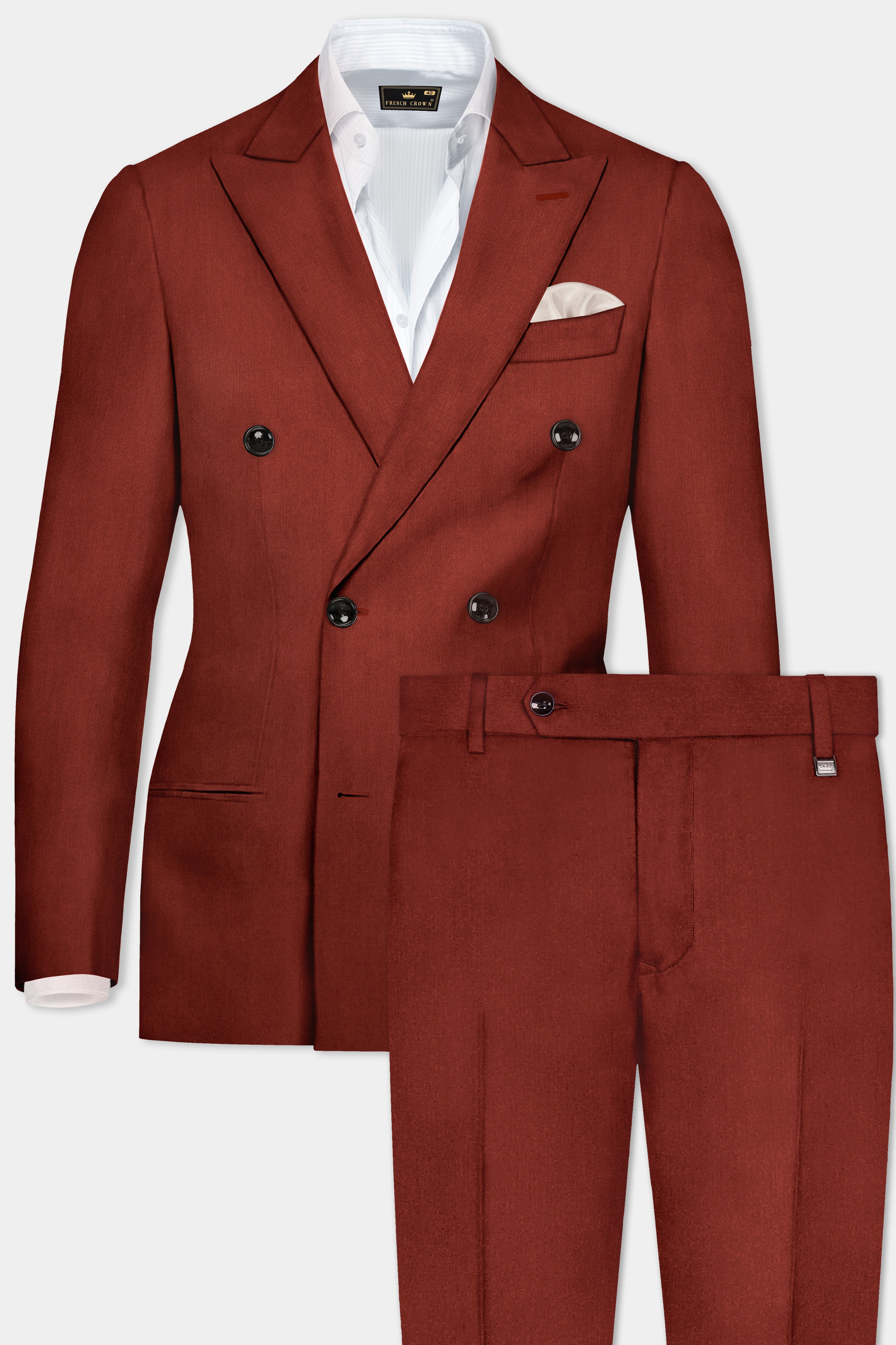 Inferno Rust-Brick Red Solid Wool Rich Double Breasted Stretchable traveler Suit