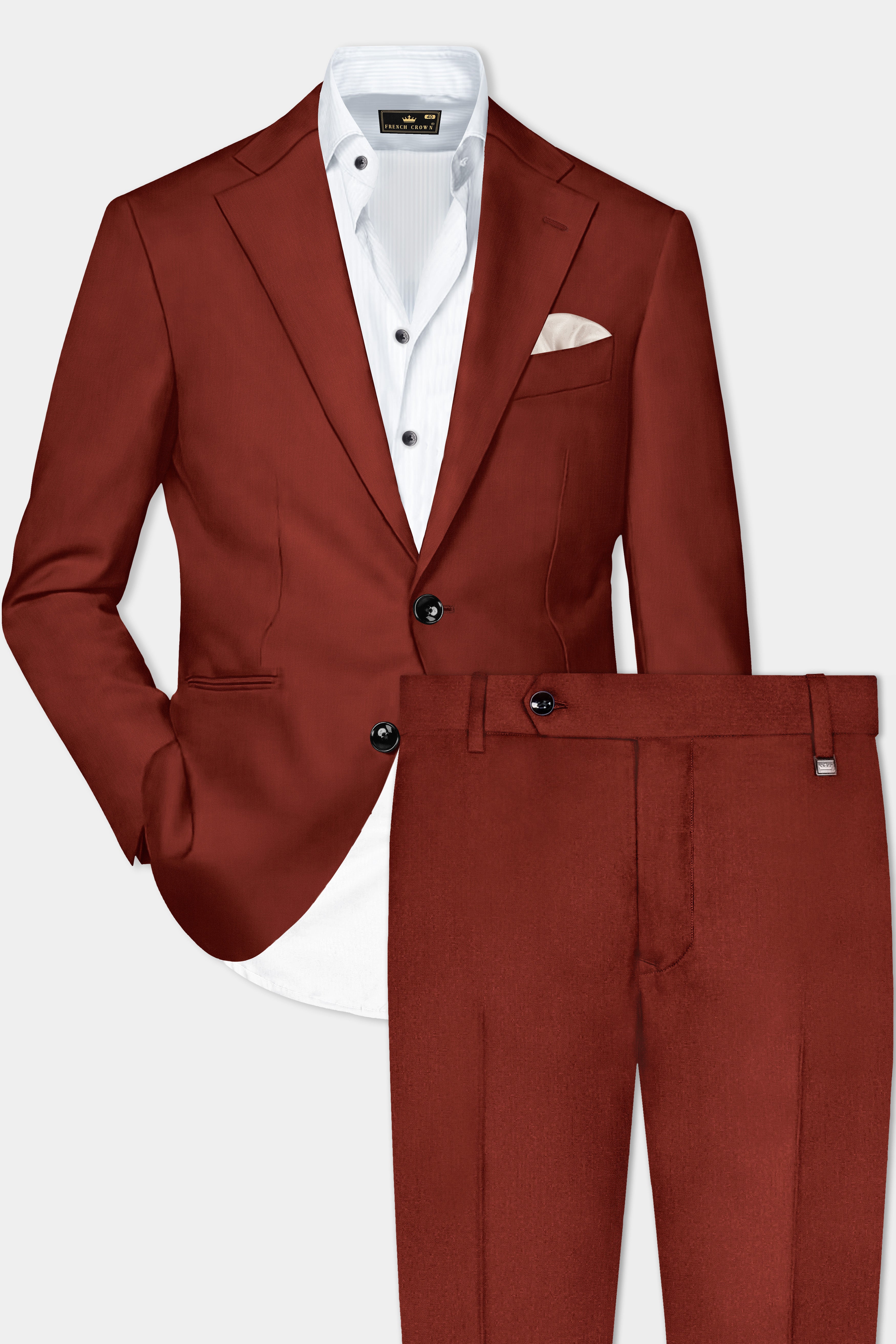 Inferno Rust-Brick Red Solid Wool Rich Single Breasted Stretchable traveler Suit