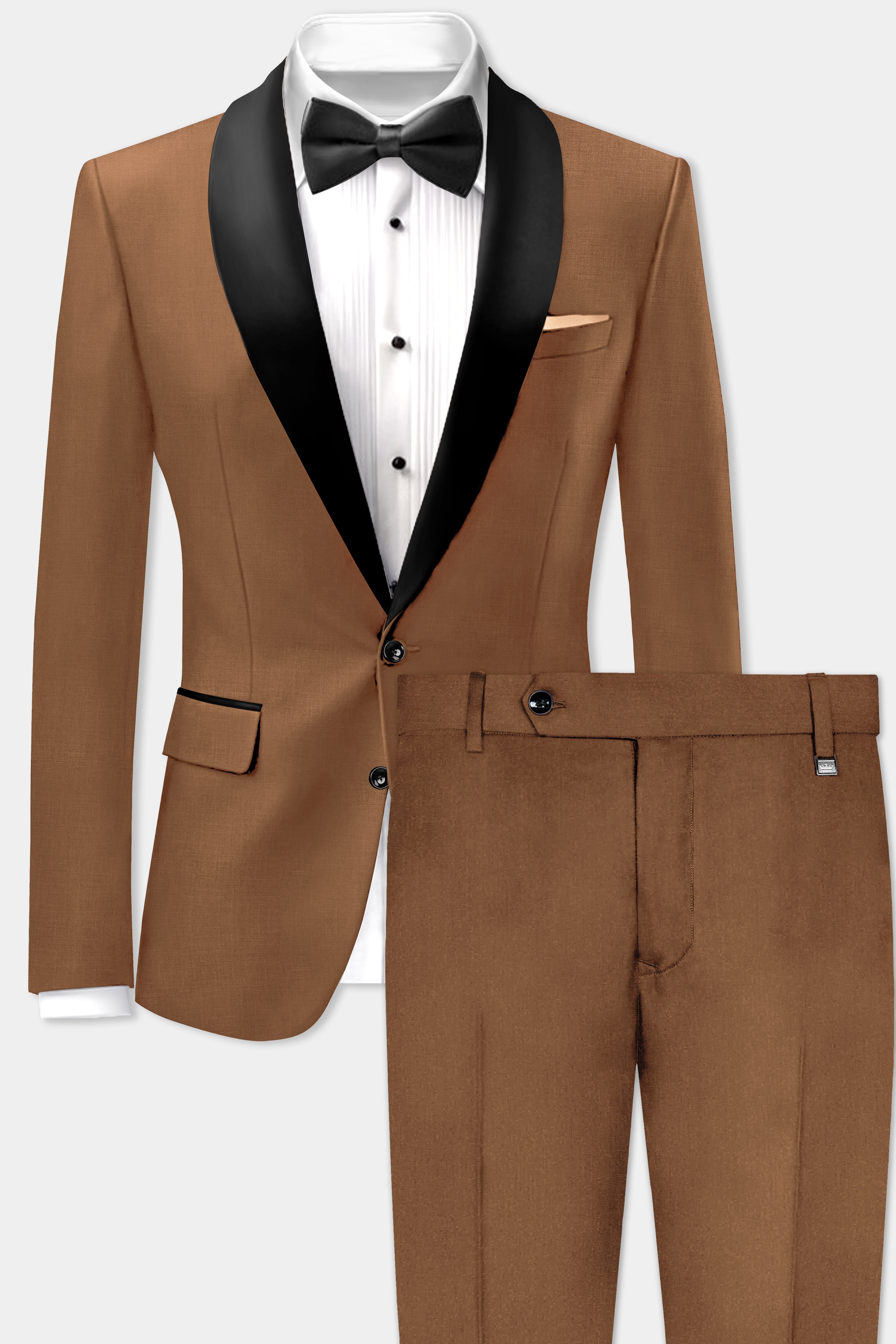 Bronze-Tawny Brown Solid Wool Rich Tuxedo Stretchable traveler Suit