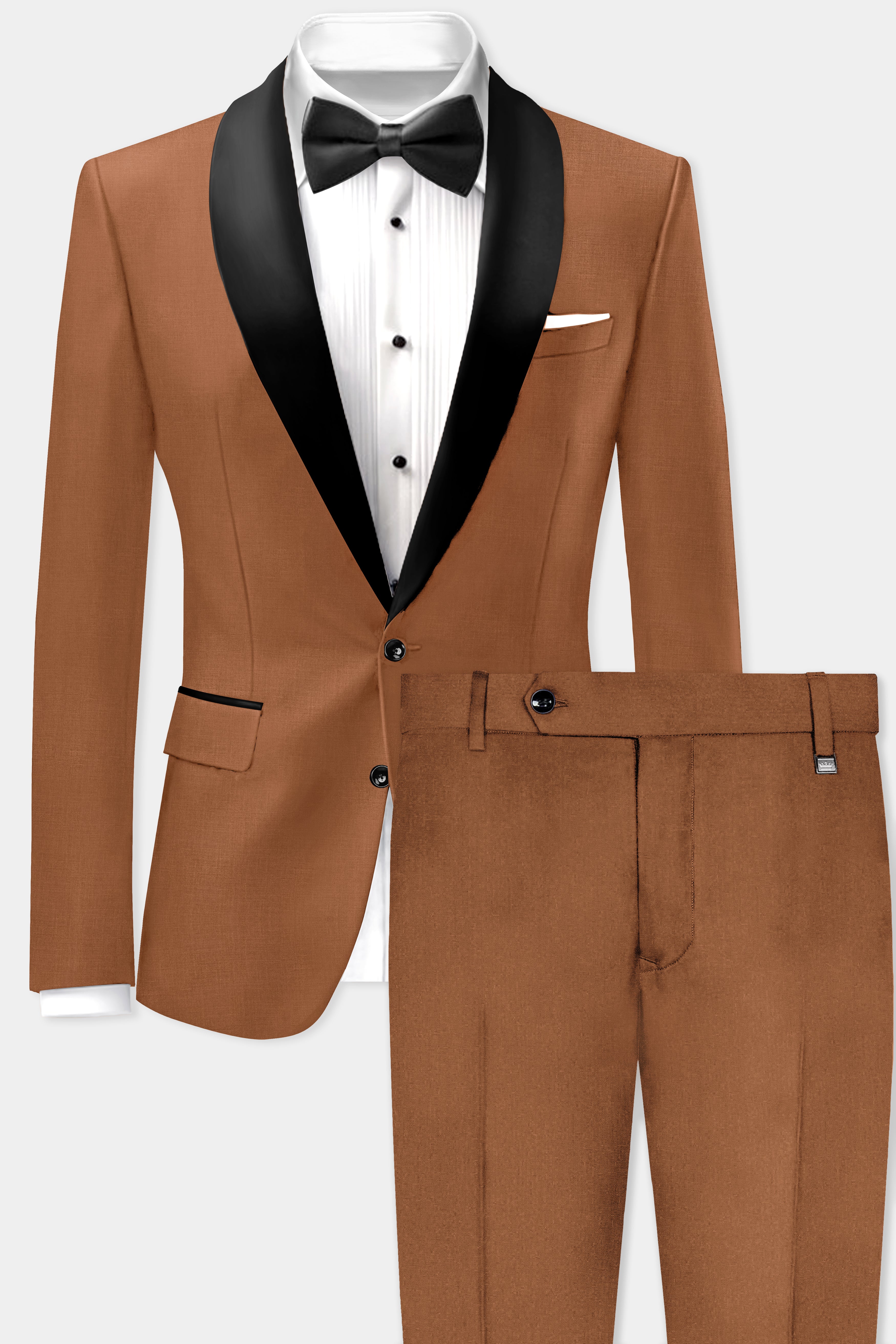 Cinnamon Oak-Sienna Brown Solid Wool Rich Tuxedo Slight Stretch Suit