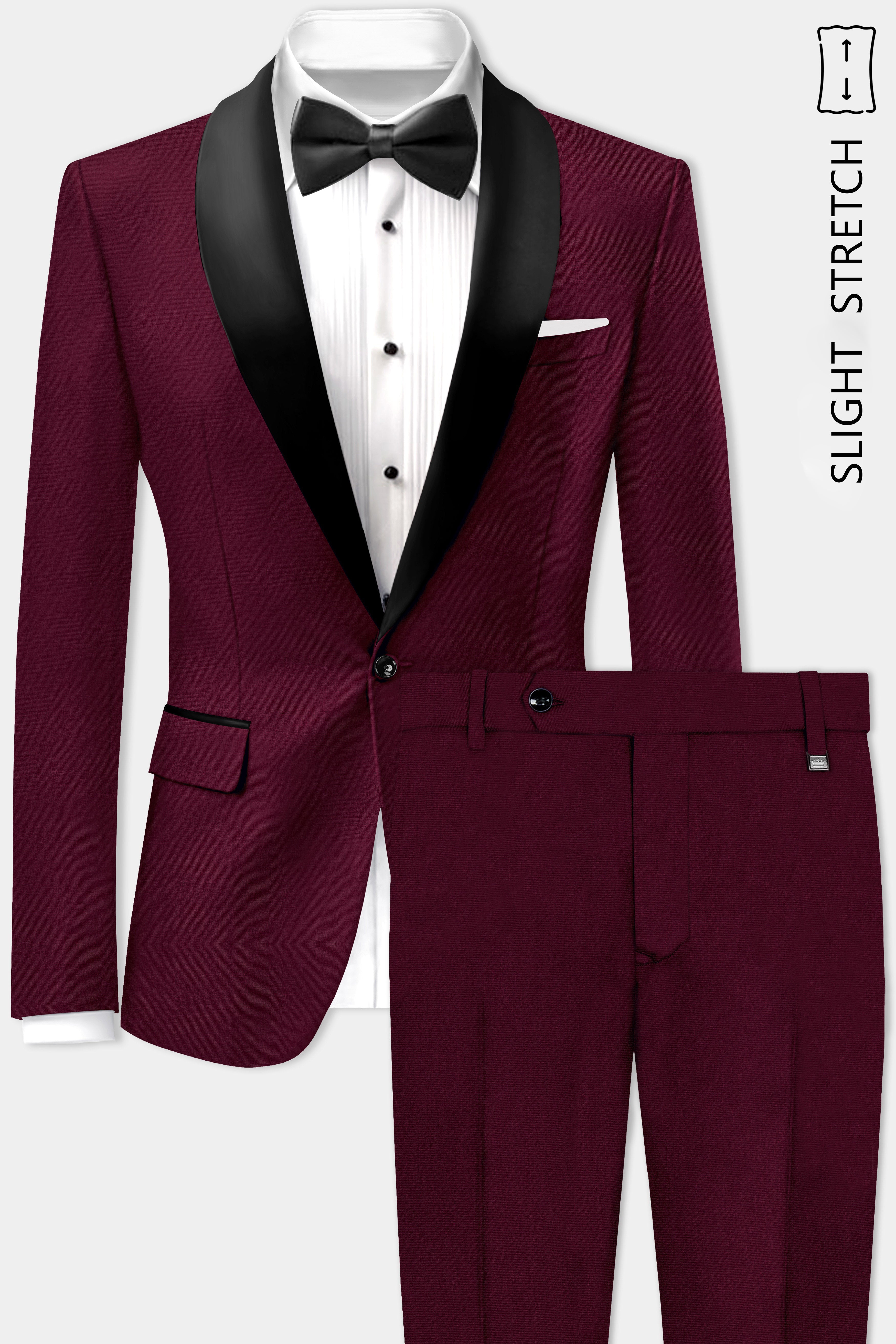 Regal Maroon-Tamarind Solid Wool Rich Tuxedo Slight Stretch Suit