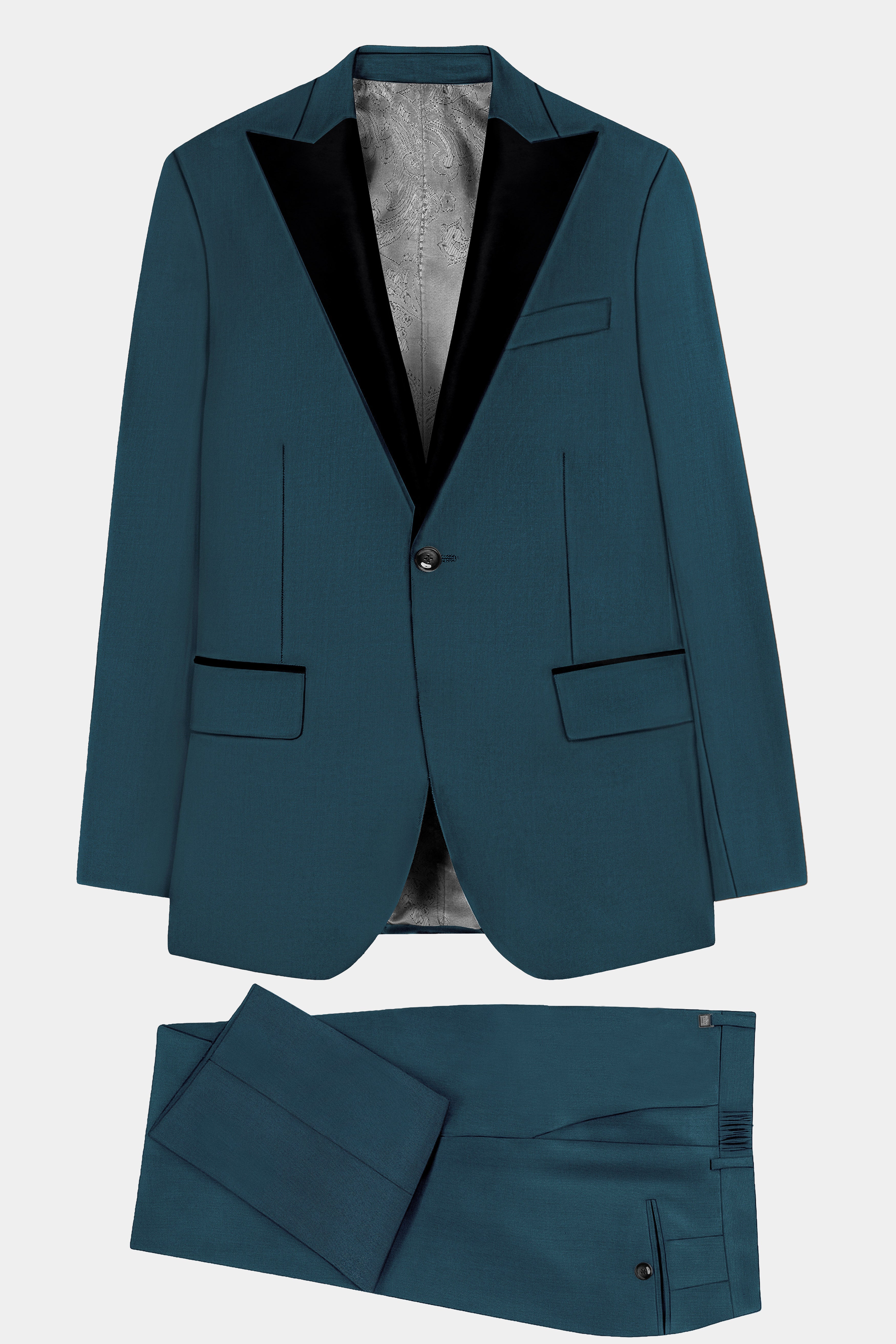 Prestige-Dianne Green Solid Wool Rich Peak Lapel Tuxedo Slight Stretch Suit