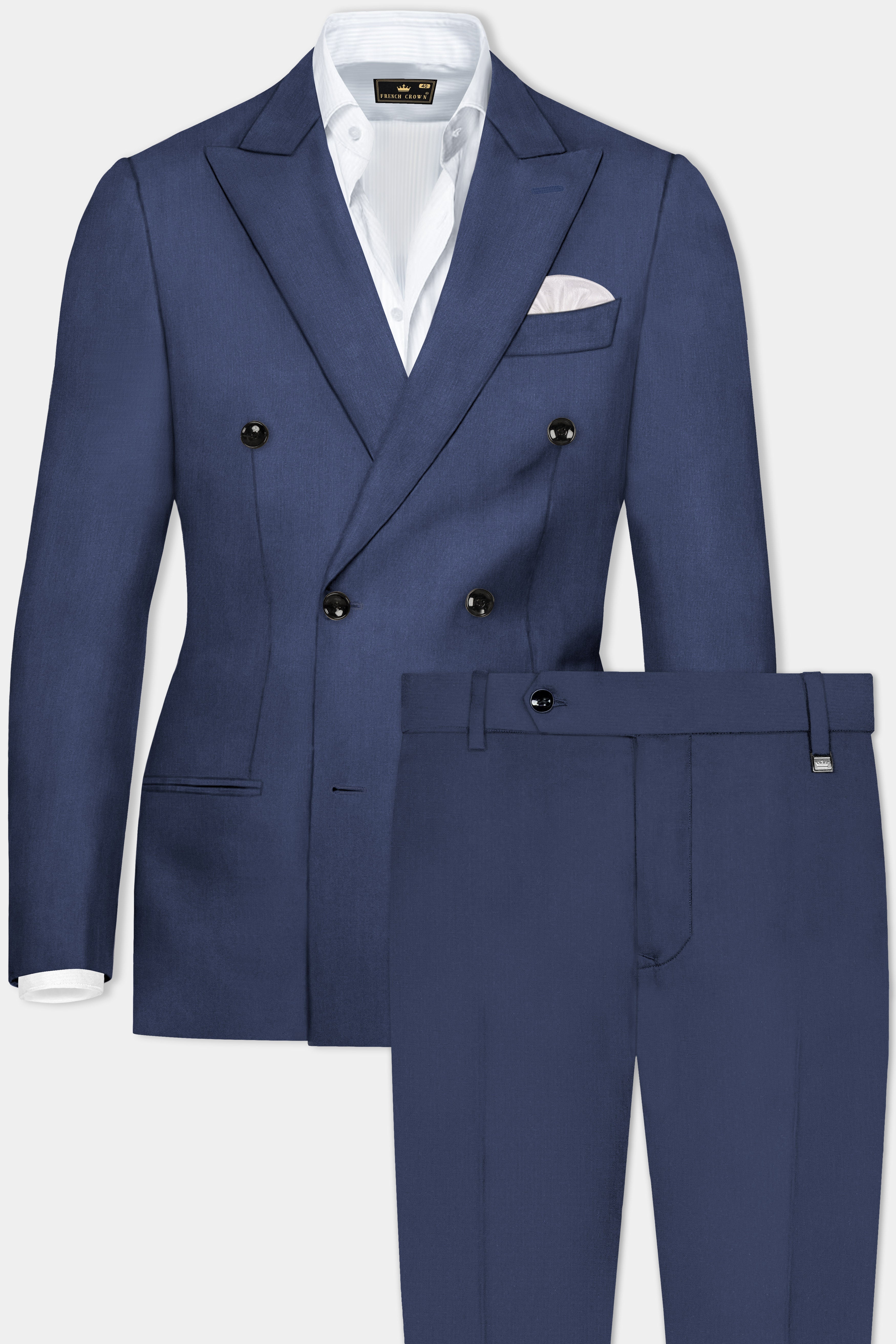 Sapphire-Glaucous Blue Solid Wool Rich Double Breasted Slight Stretch Suit