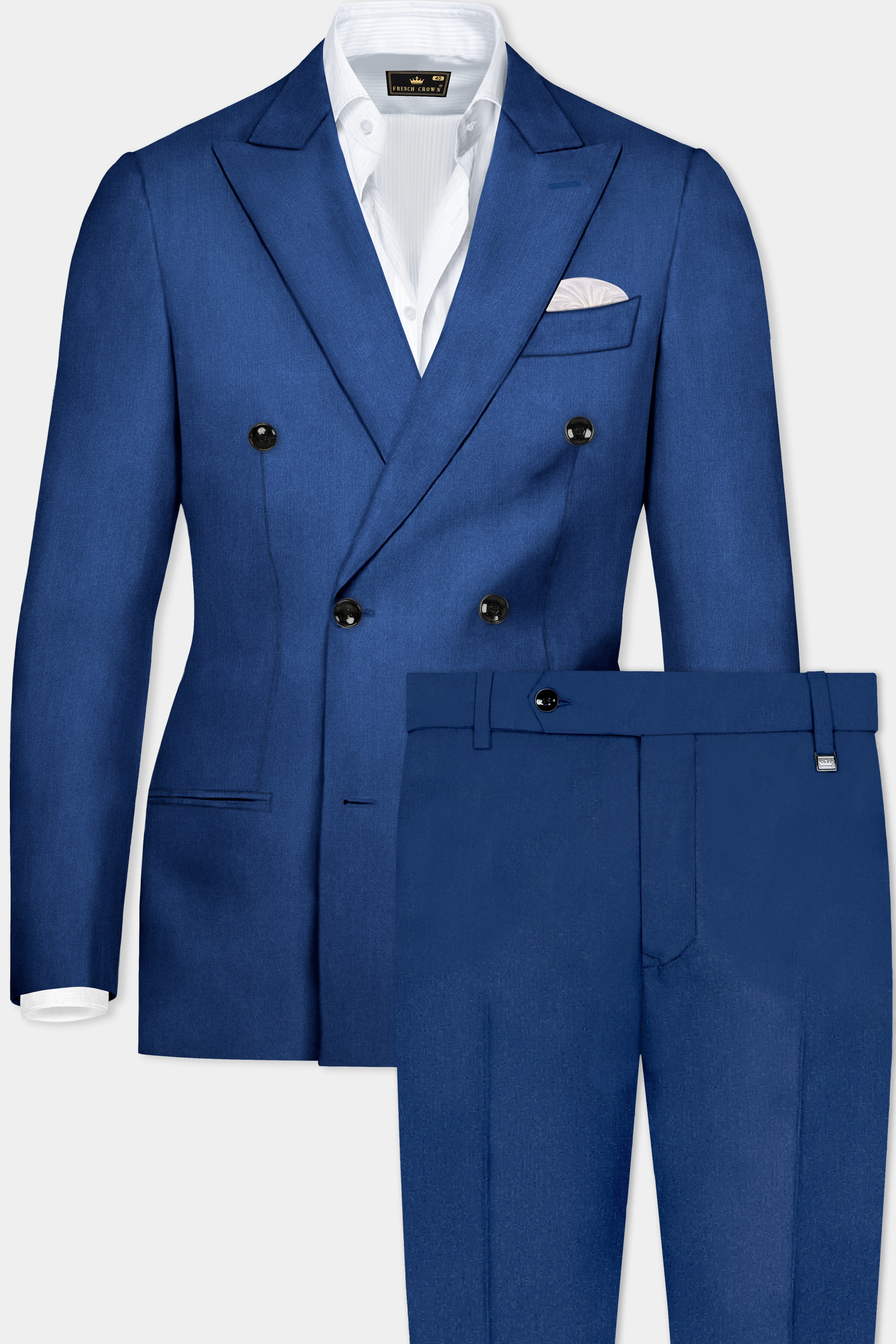 Cerulean Elite-Cobalt Blue Solid Wool Rich Double Breasted Stretchable traveler Suit