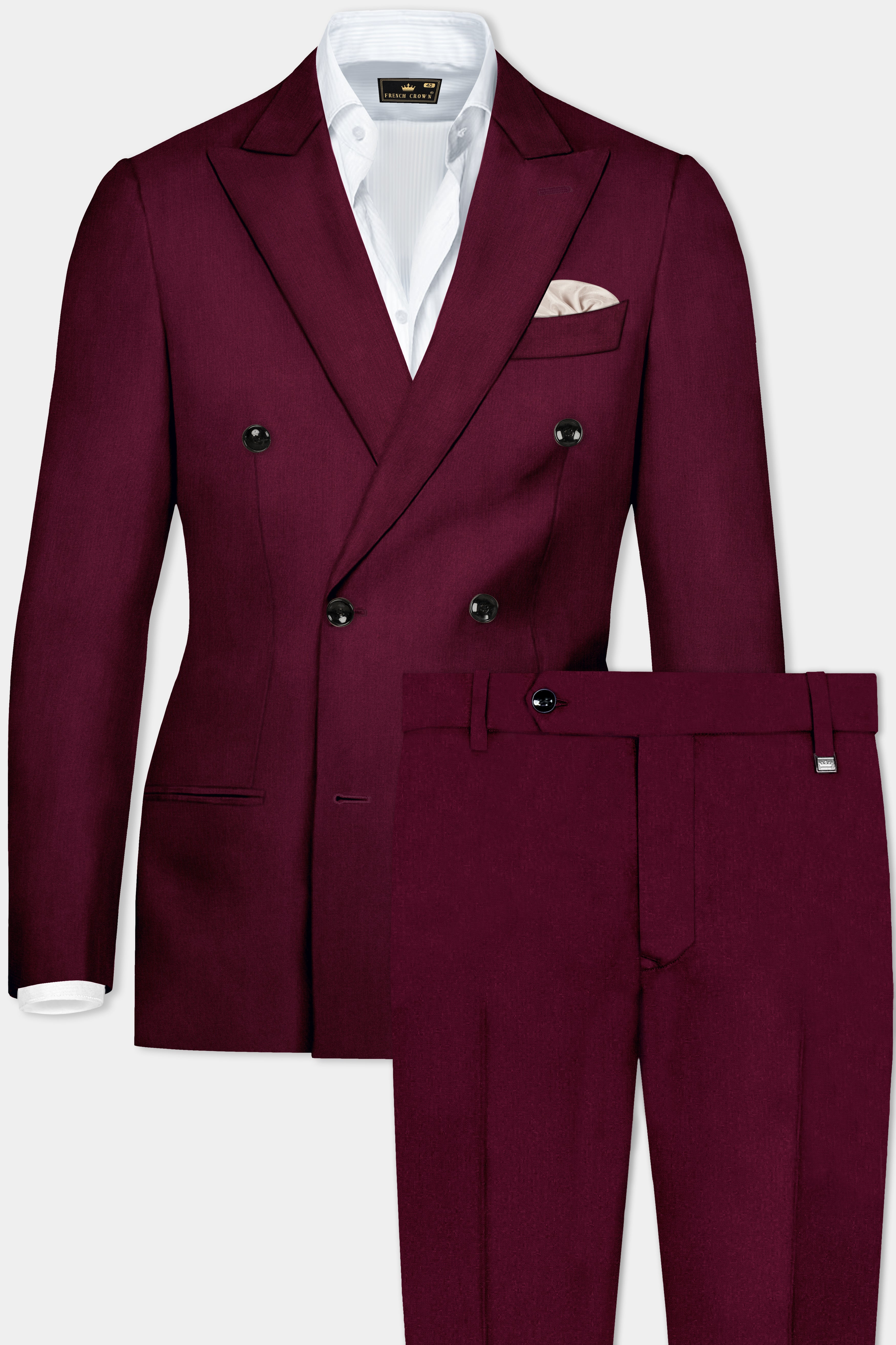 Regal Maroon-Tamarind Solid Wool Rich Double Breasted Stretchable traveler Suit