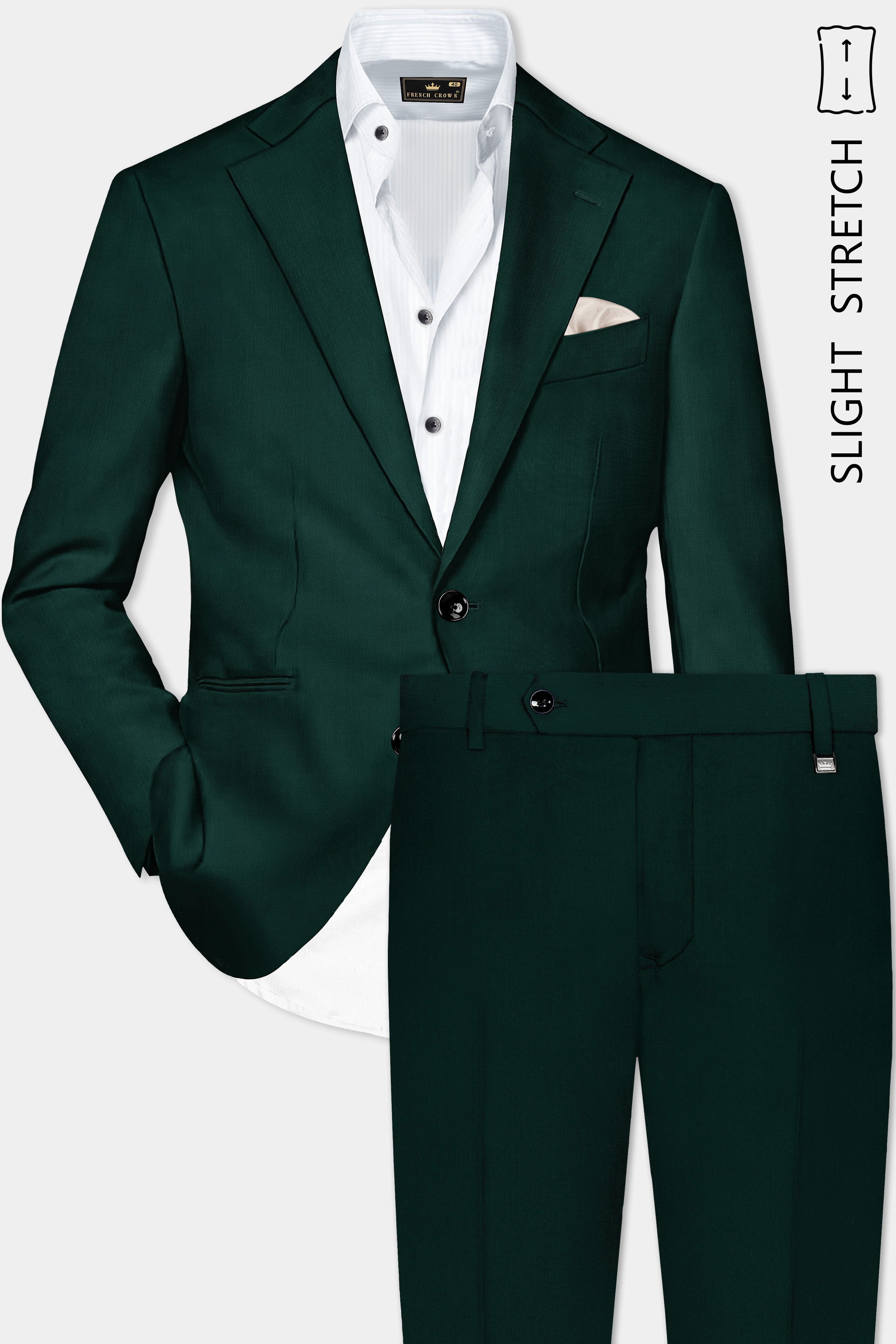 Emerald-Zucchini Green Solid Wool Rich Single Breasted Slight Stretch Suit