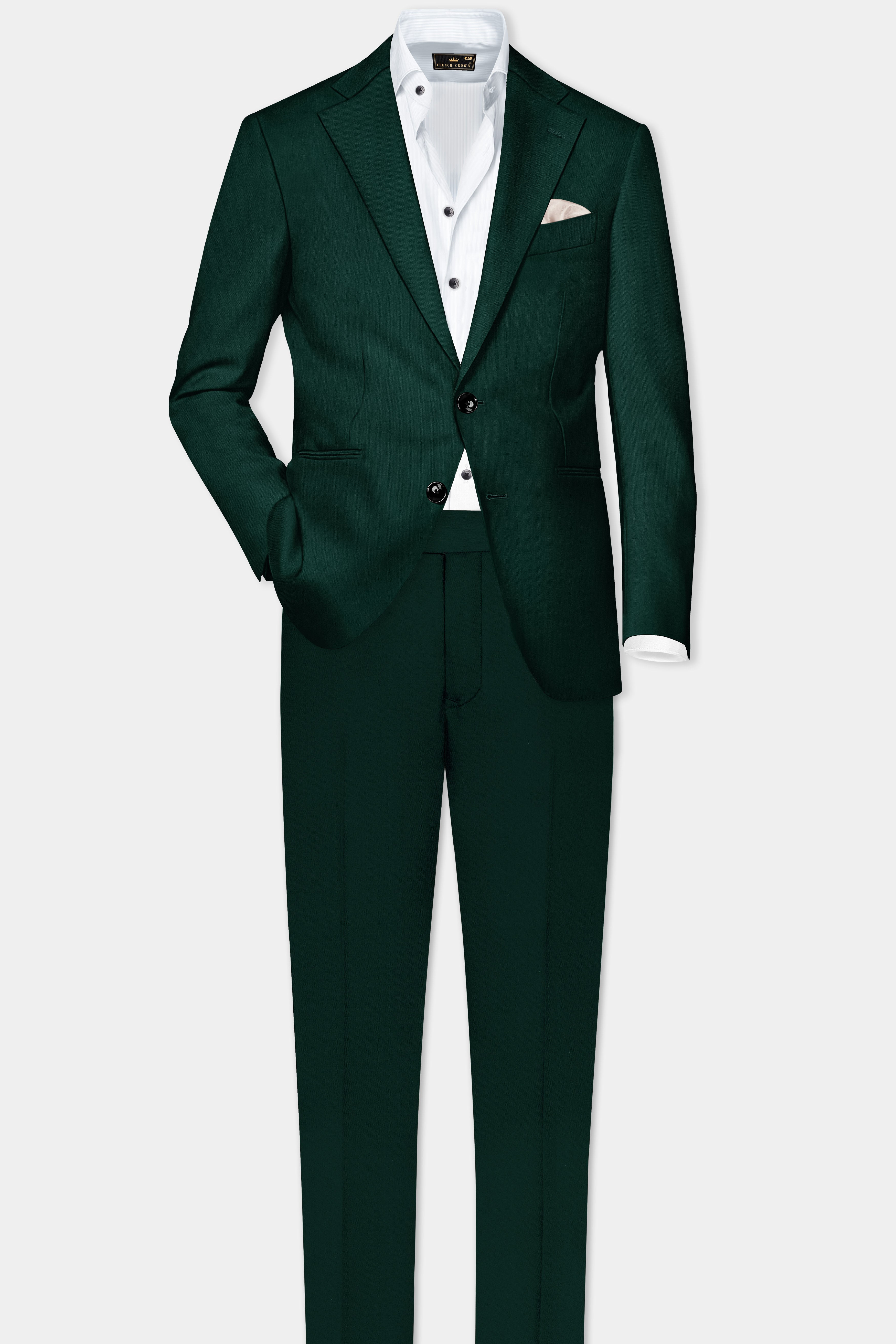 Emerald-Zucchini Green Solid Wool Rich Single Breasted Slight Stretch Suit