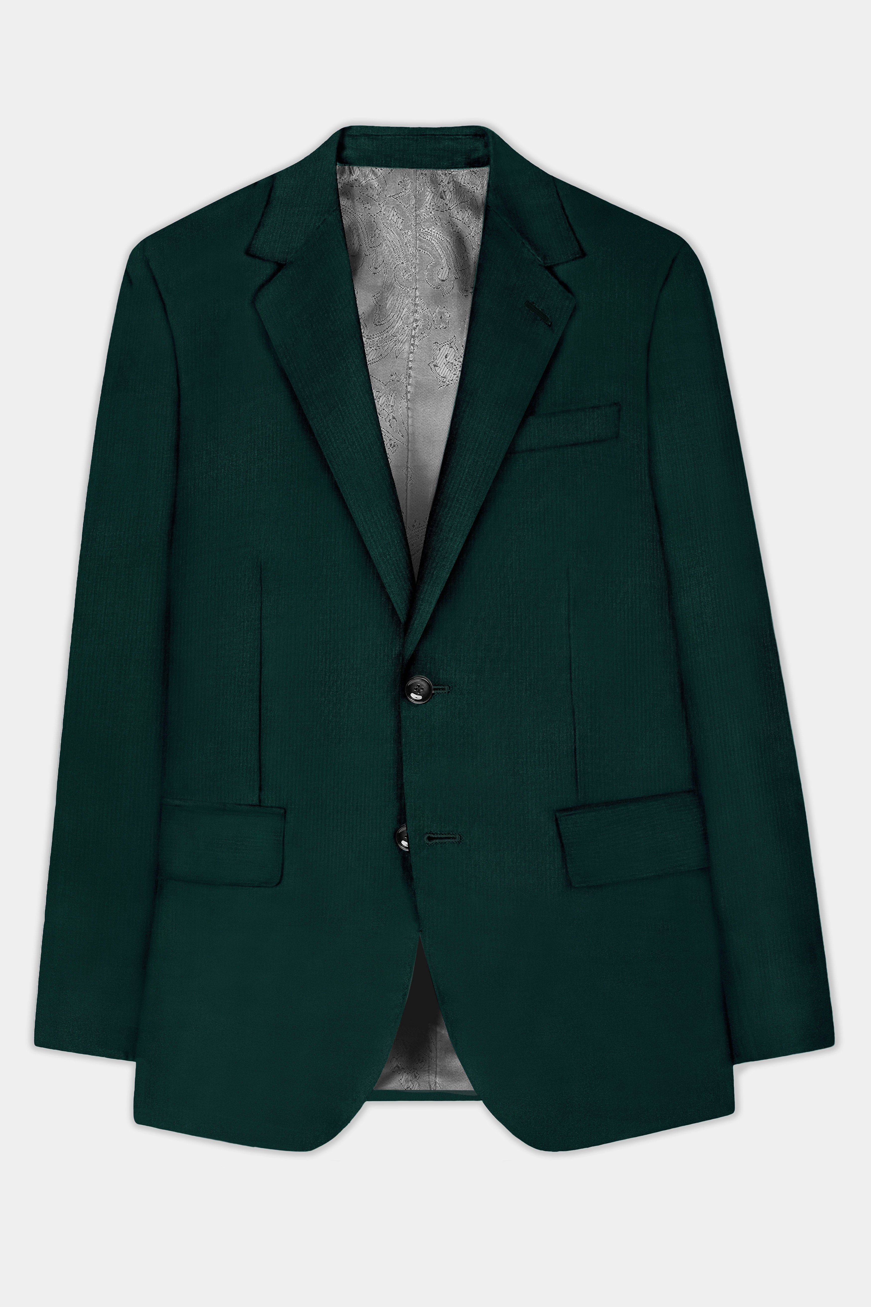 Emerald-Zucchini Green Solid Wool Rich Single Breasted Slight Stretch Suit