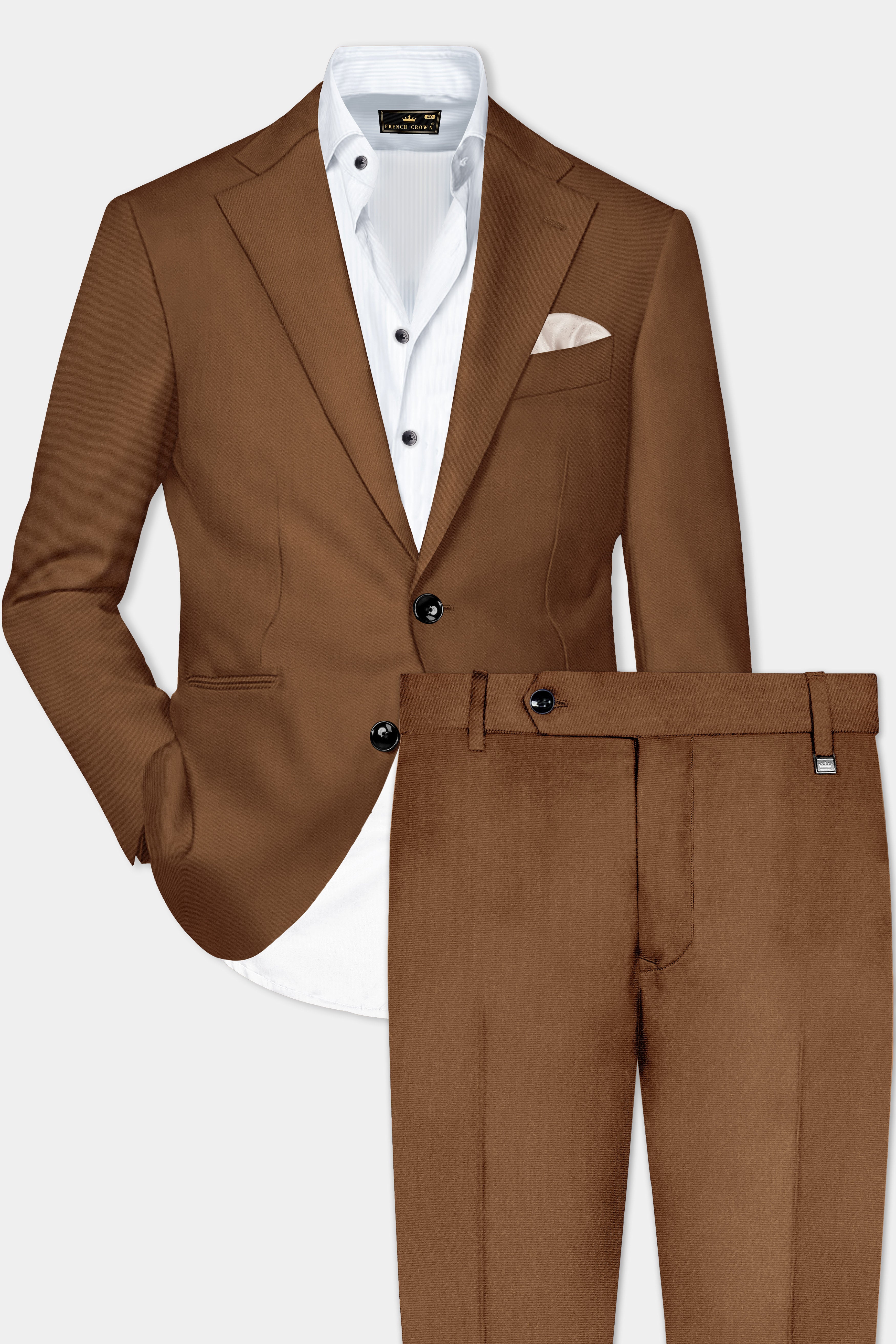 Bronze-Tawny Brown Solid Wool Rich Single Breasted Stretchable traveler Suit
