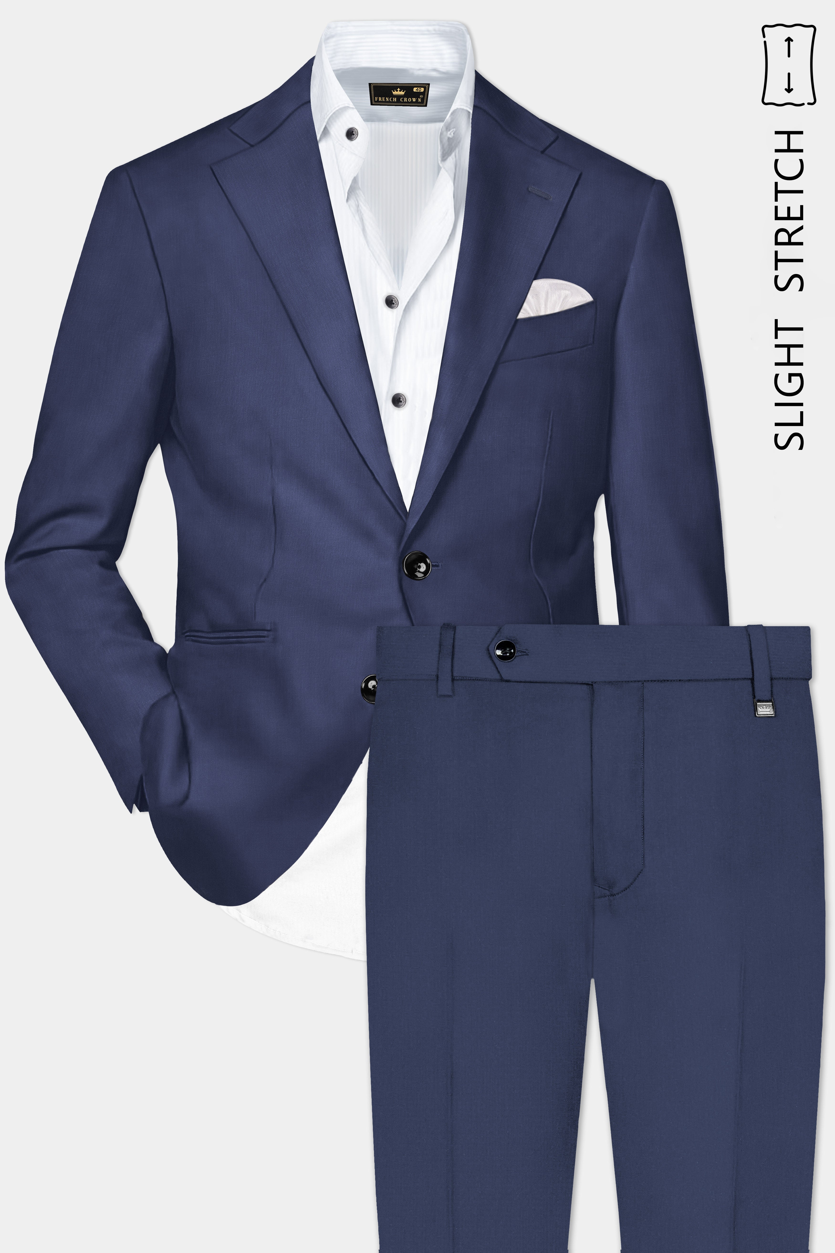 Sapphire-Glaucous Blue Solid Wool Rich Single Breasted Slight Stretch Suit