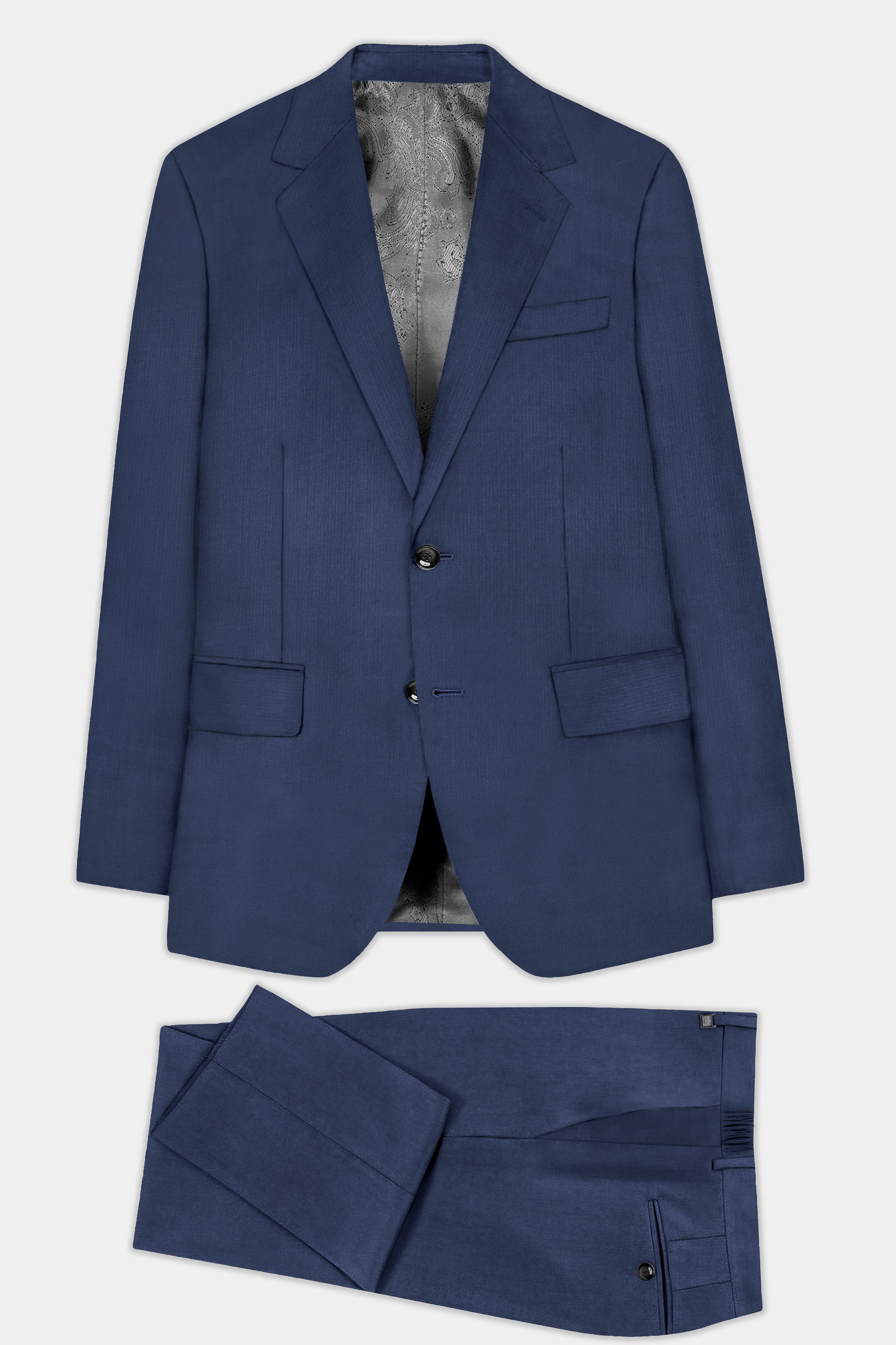 Sapphire-Glaucous Blue Solid Wool Rich Single Breasted Slight Stretch Suit
