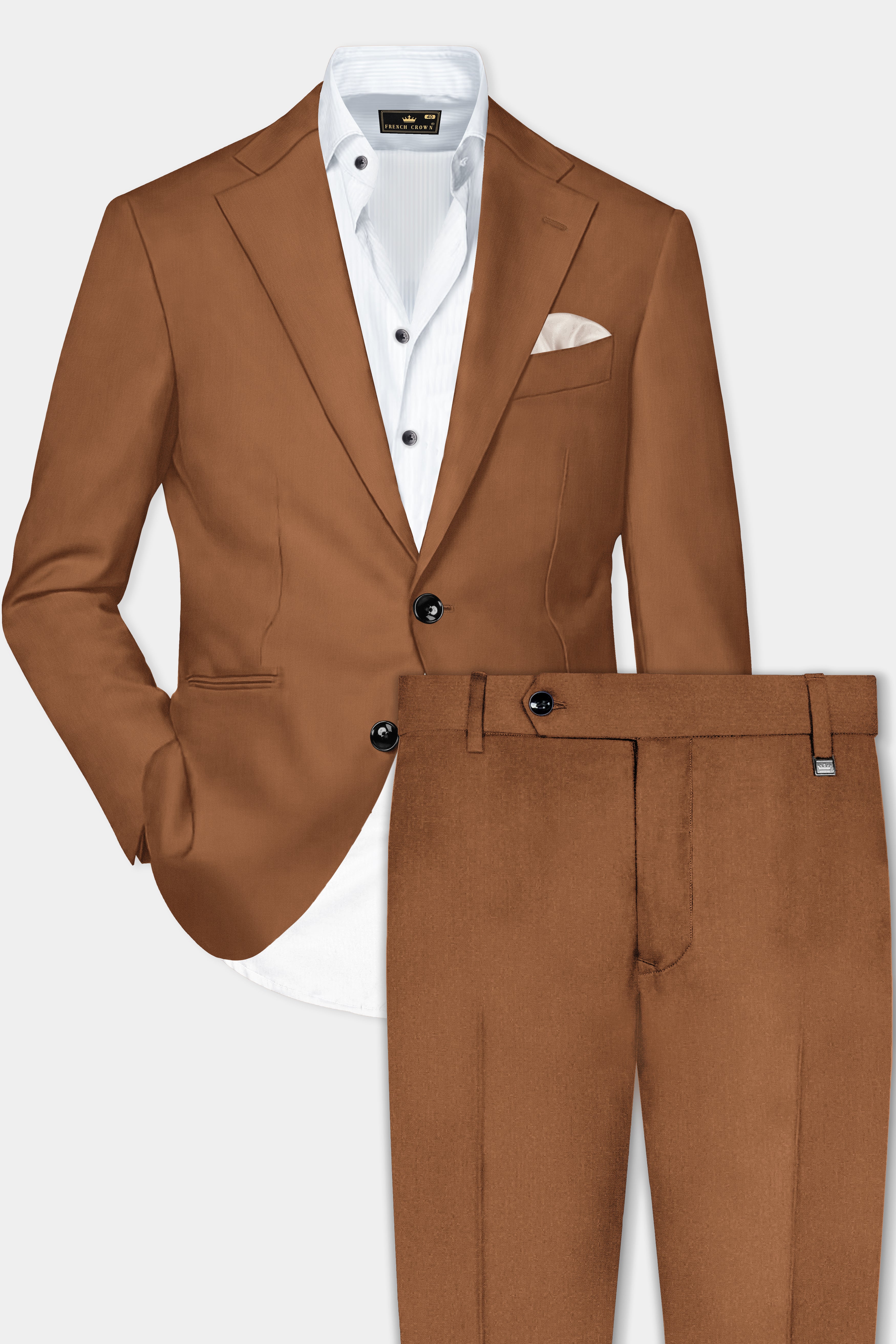 Cinnamon Oak-Sienna Brown Solid Wool Rich Single Breasted Slight Stretch Suit