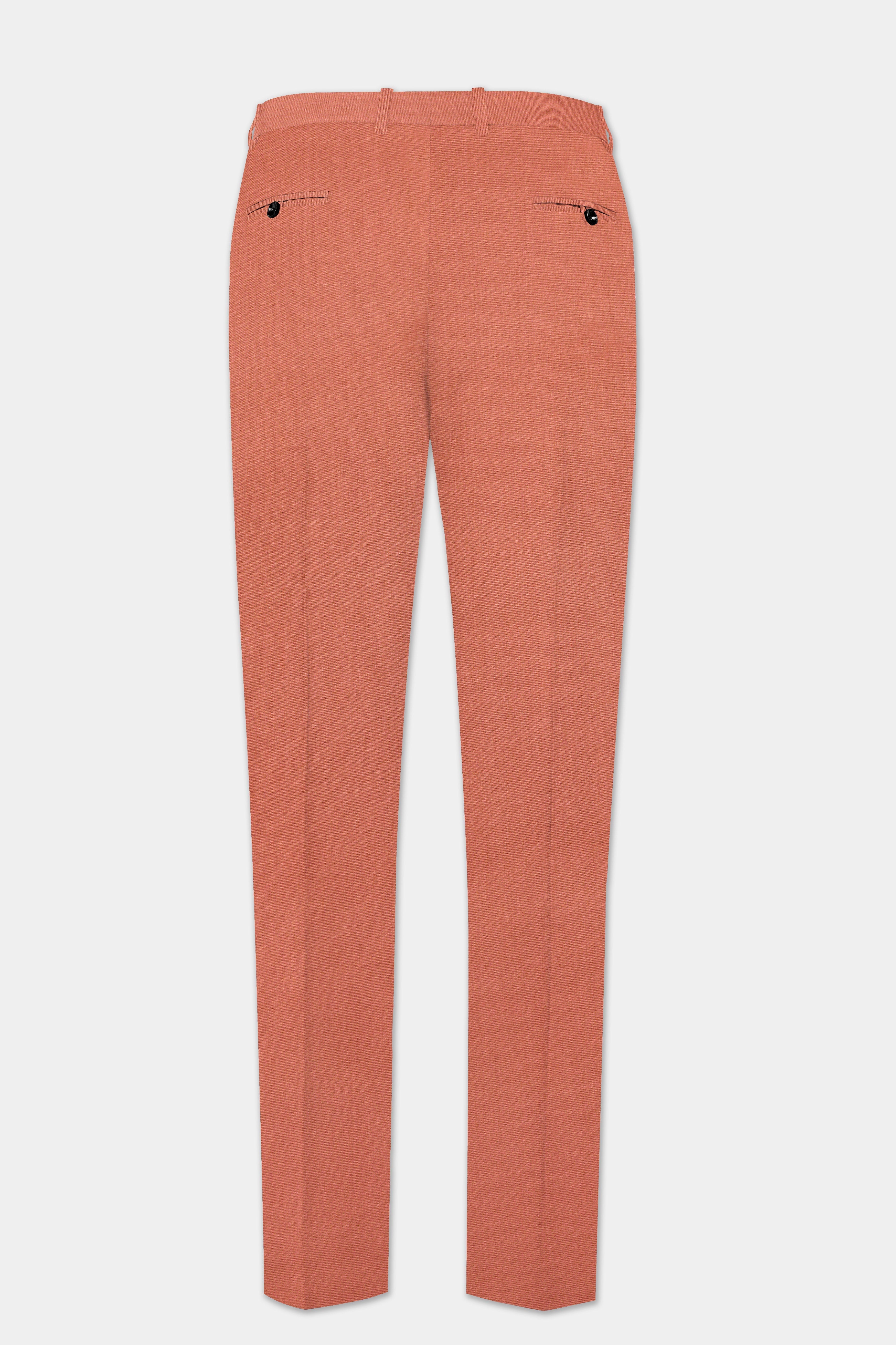 Spiced Sunset-Salmon Orange Solid Wool Rich Bandhgala Stretchable traveler Suit
