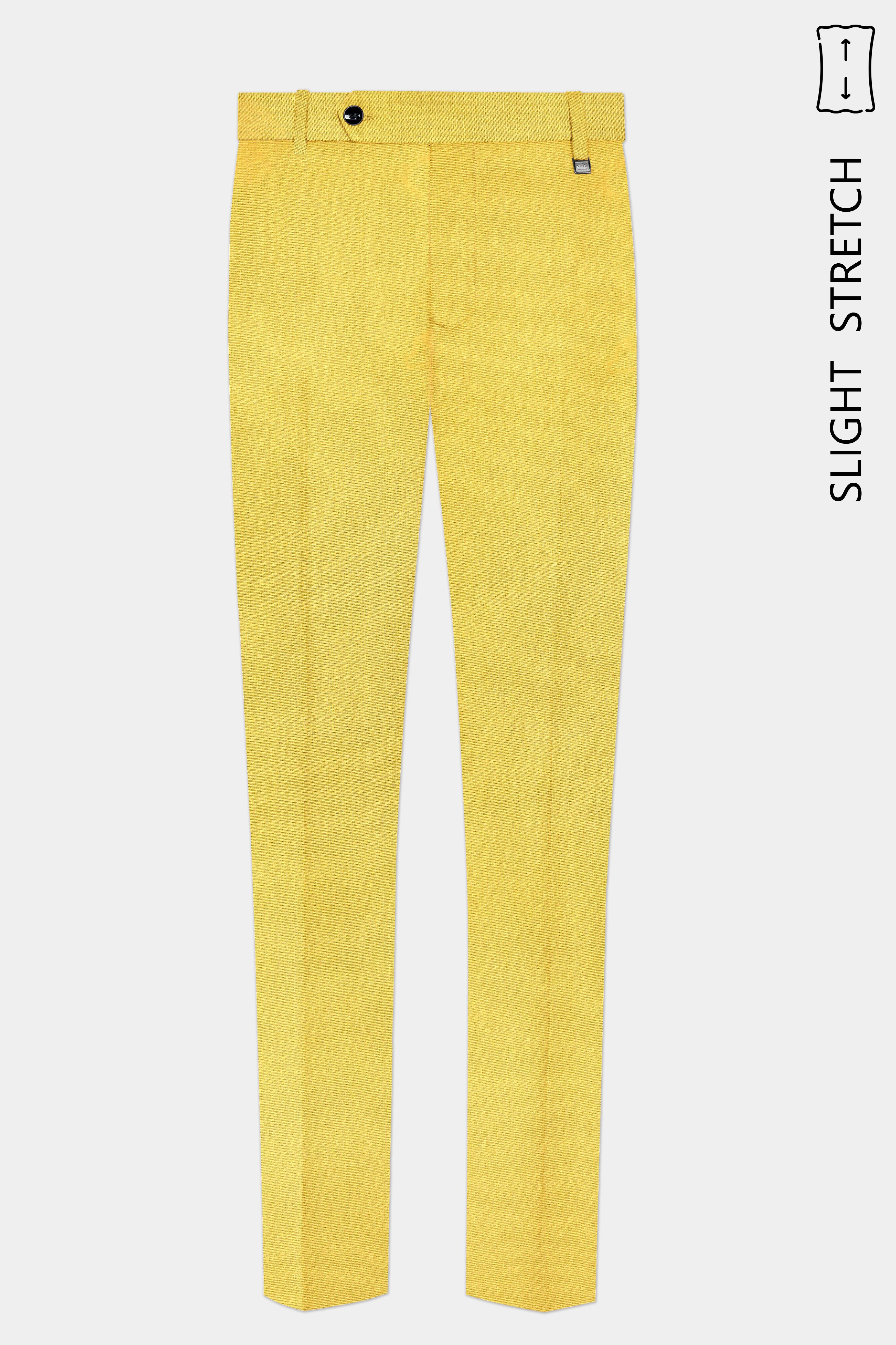 Saffron Elegance-Lemon Yellow Solid Wool Rich Tuxedo Slight Stretch Suit