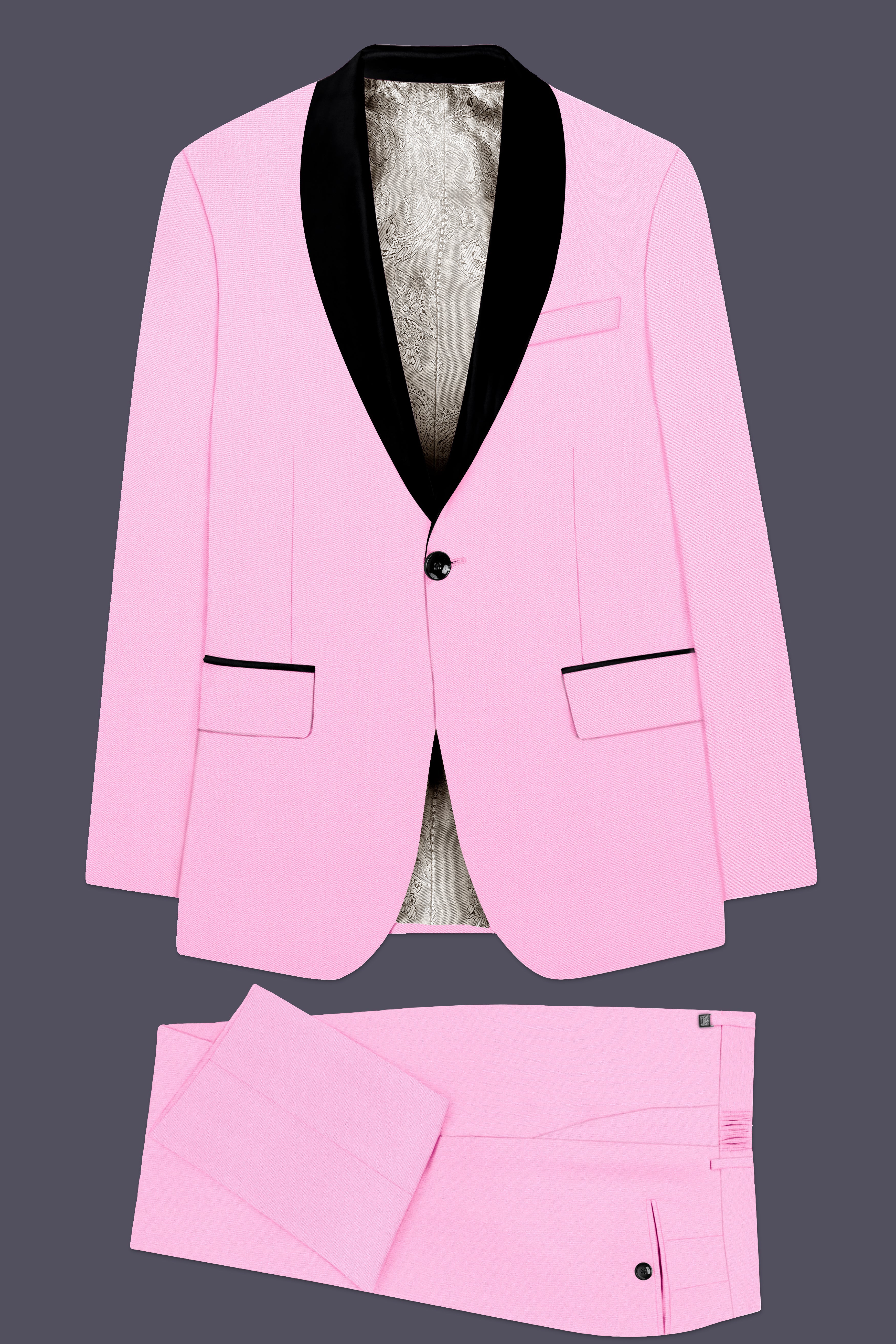 Rosé Reverie-Pestel Pink Solid Wool Rich Tuxedo Slight Stretch Suit