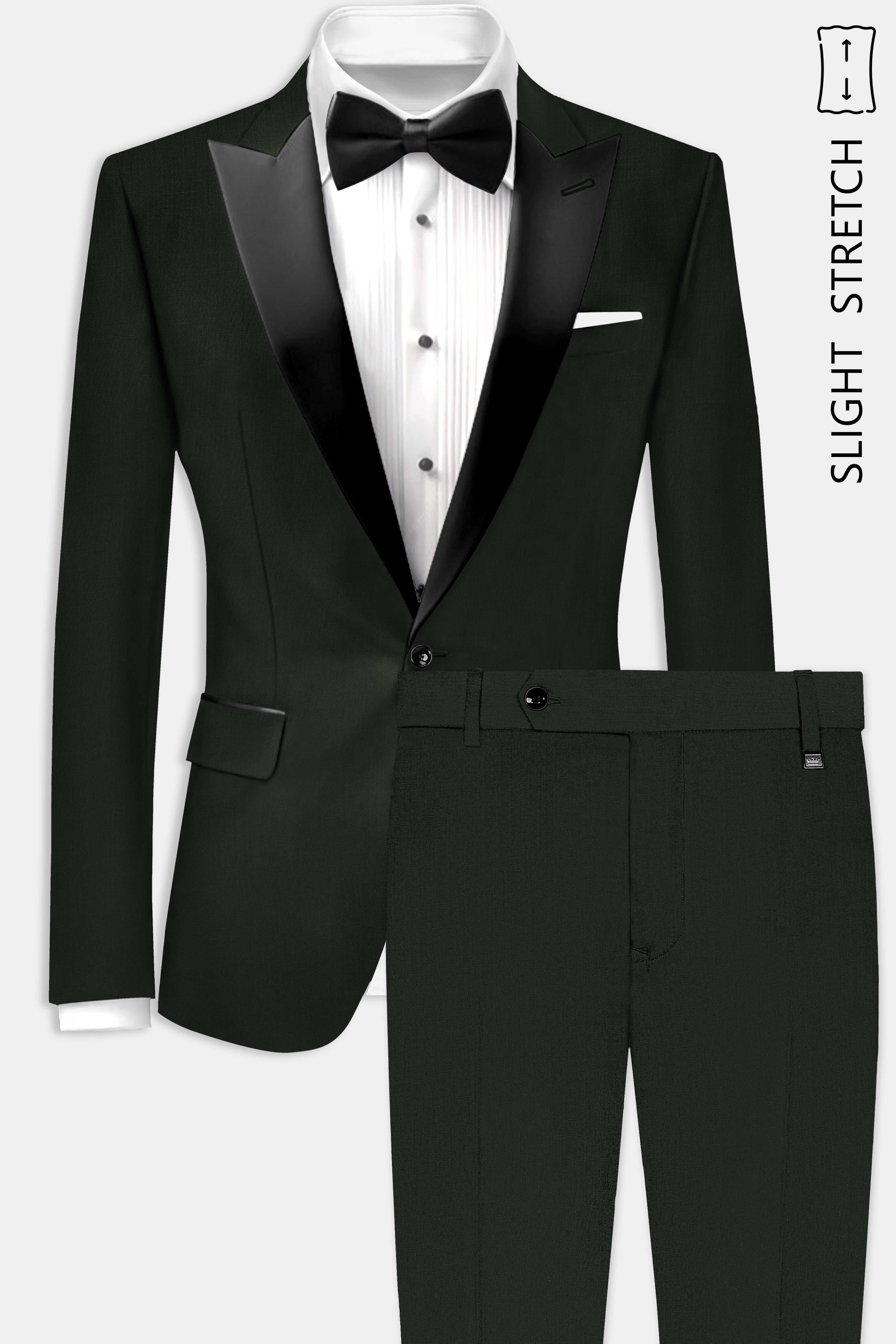 Verdant Majesty-Juniper Green Solid Wool Rich Peak Lapel Tuxedo Slight Stretch Suit