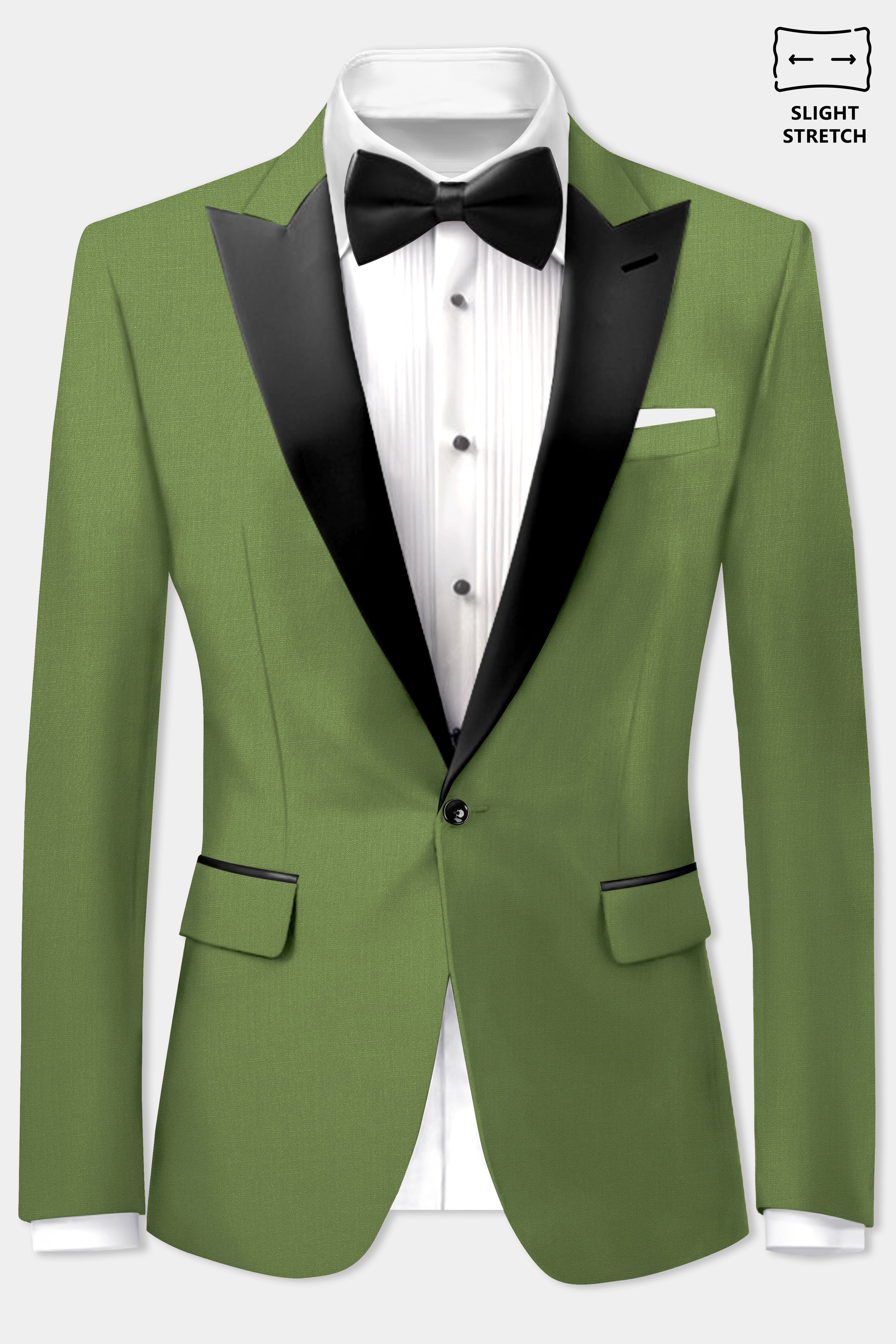 Sage Regal-Dingley Green Solid Wool Rich Peak Lapel Tuxedo Slight Stretch Suit