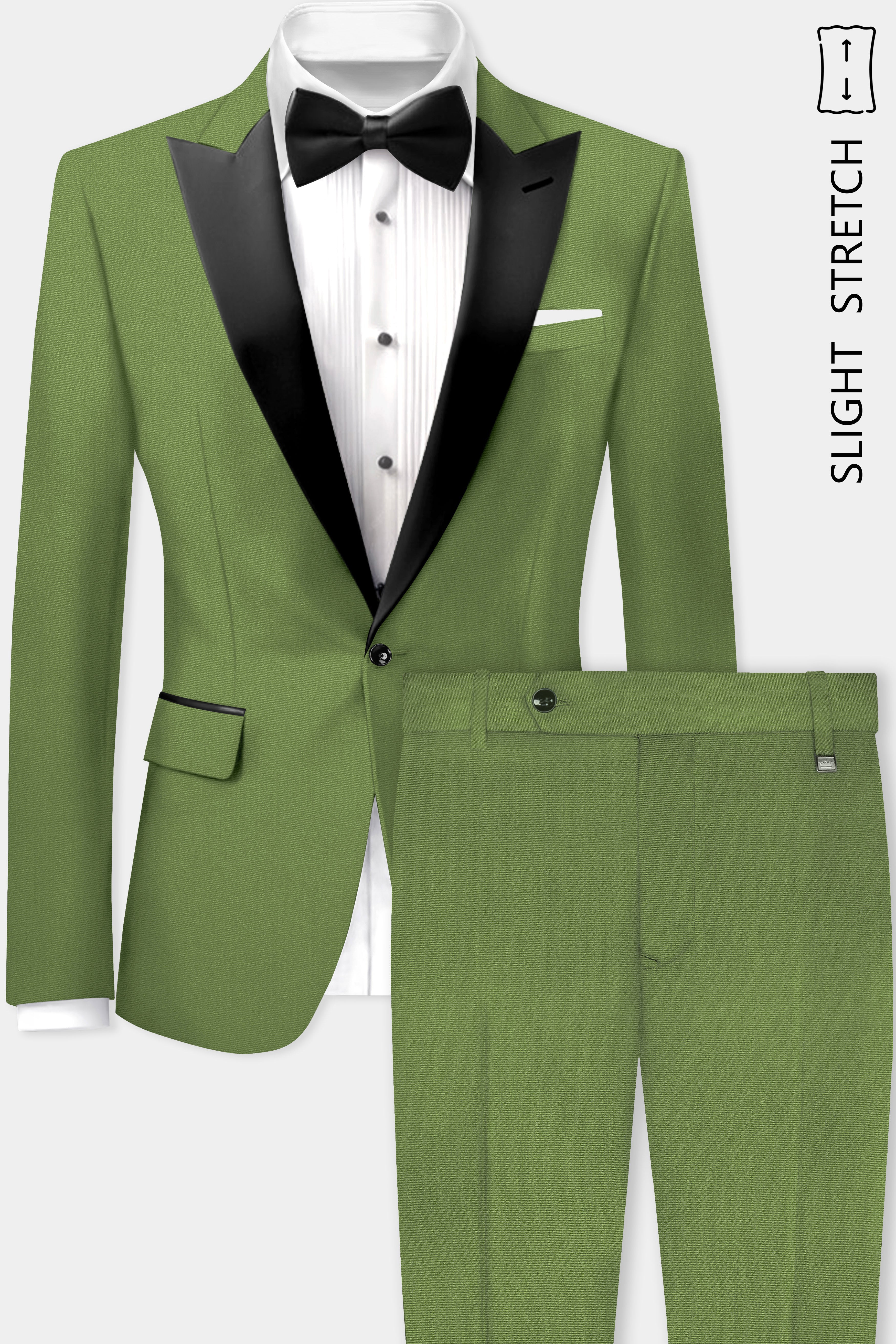 Sage Regal-Dingley Green Solid Wool Rich Peak Lapel Tuxedo Slight Stretch Suit