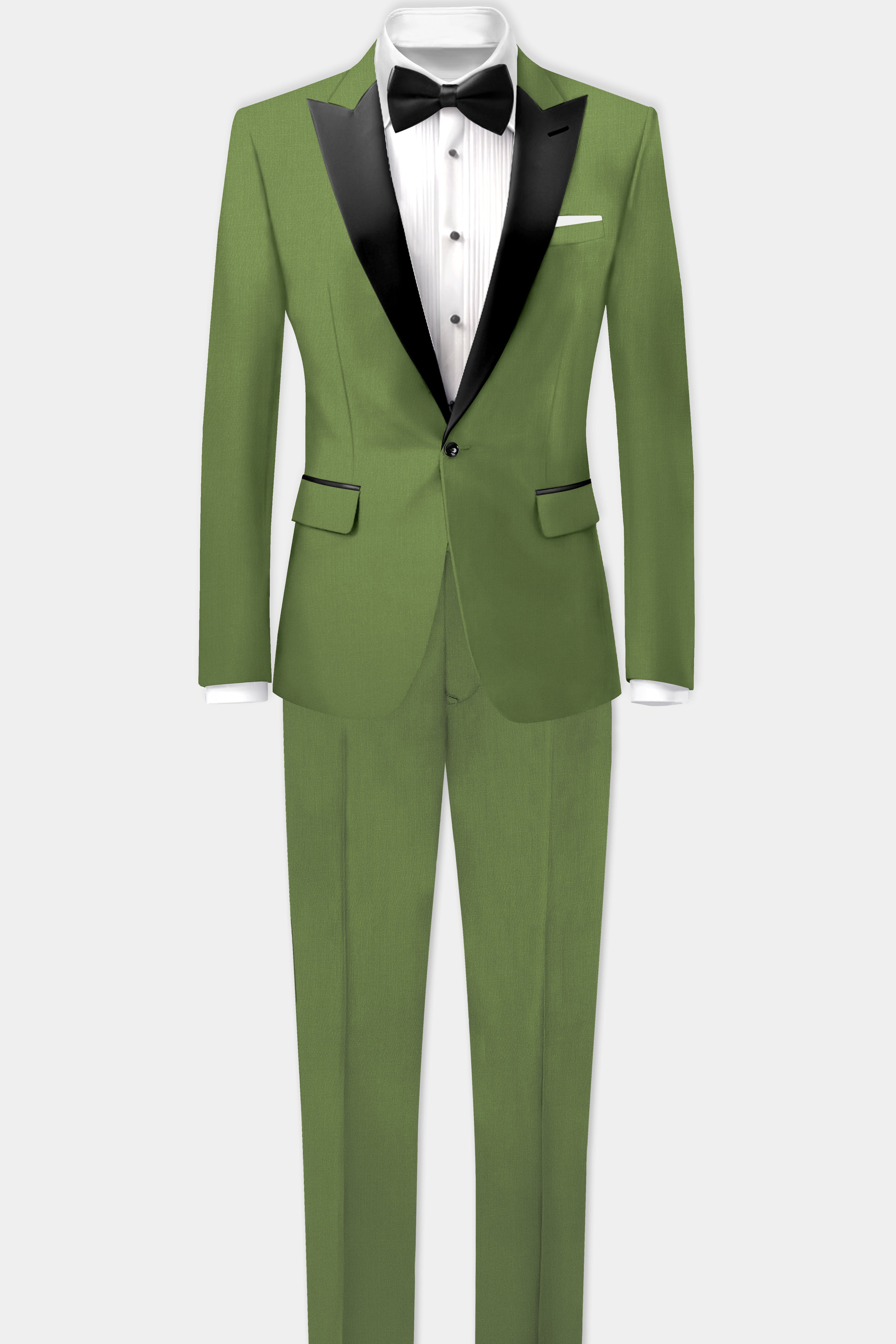 Sage Regal-Dingley Green Solid Wool Rich Peak Lapel Tuxedo Slight Stretch Suit
