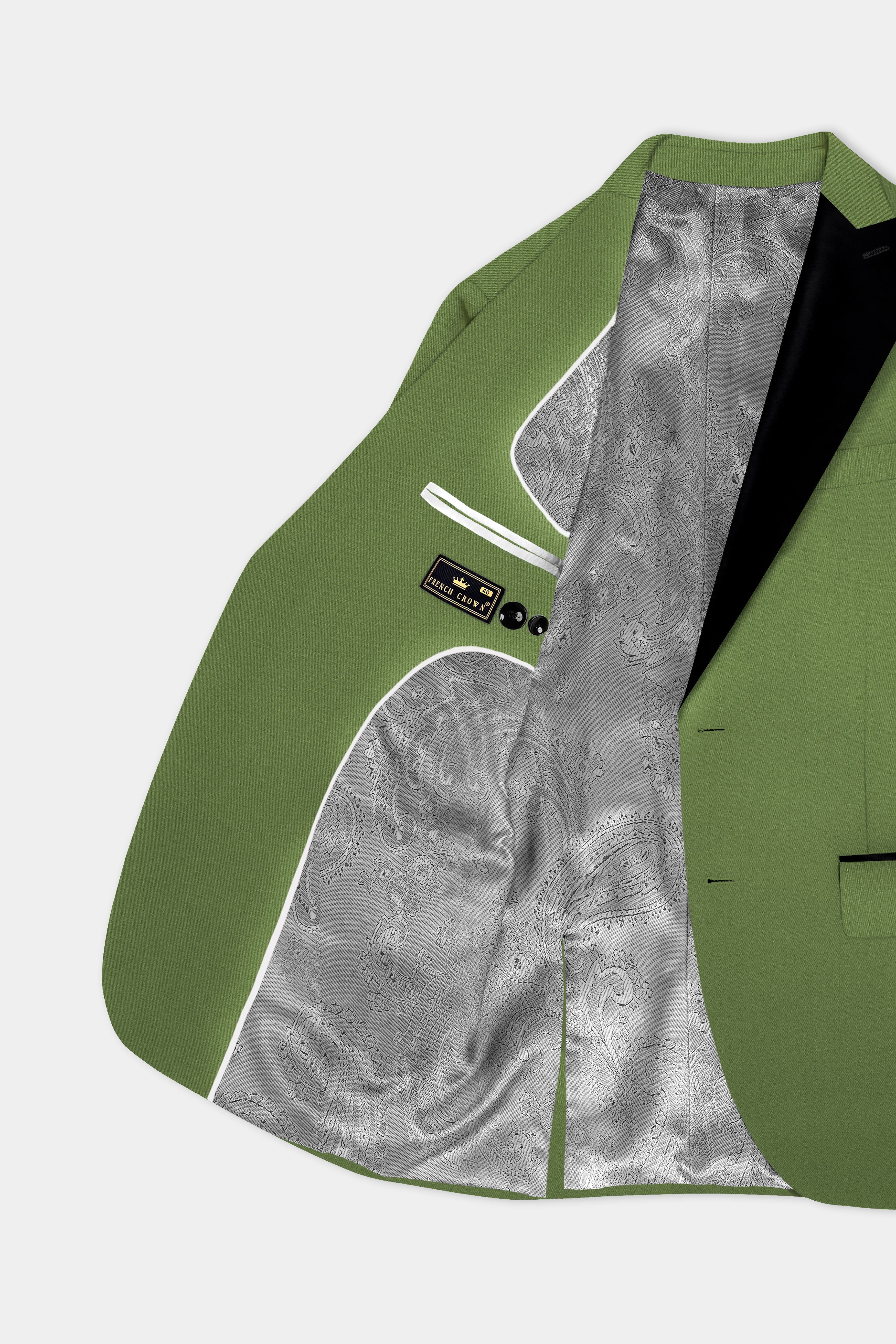 Sage Regal-Dingley Green Solid Wool Rich Peak Lapel Tuxedo Slight Stretch Suit