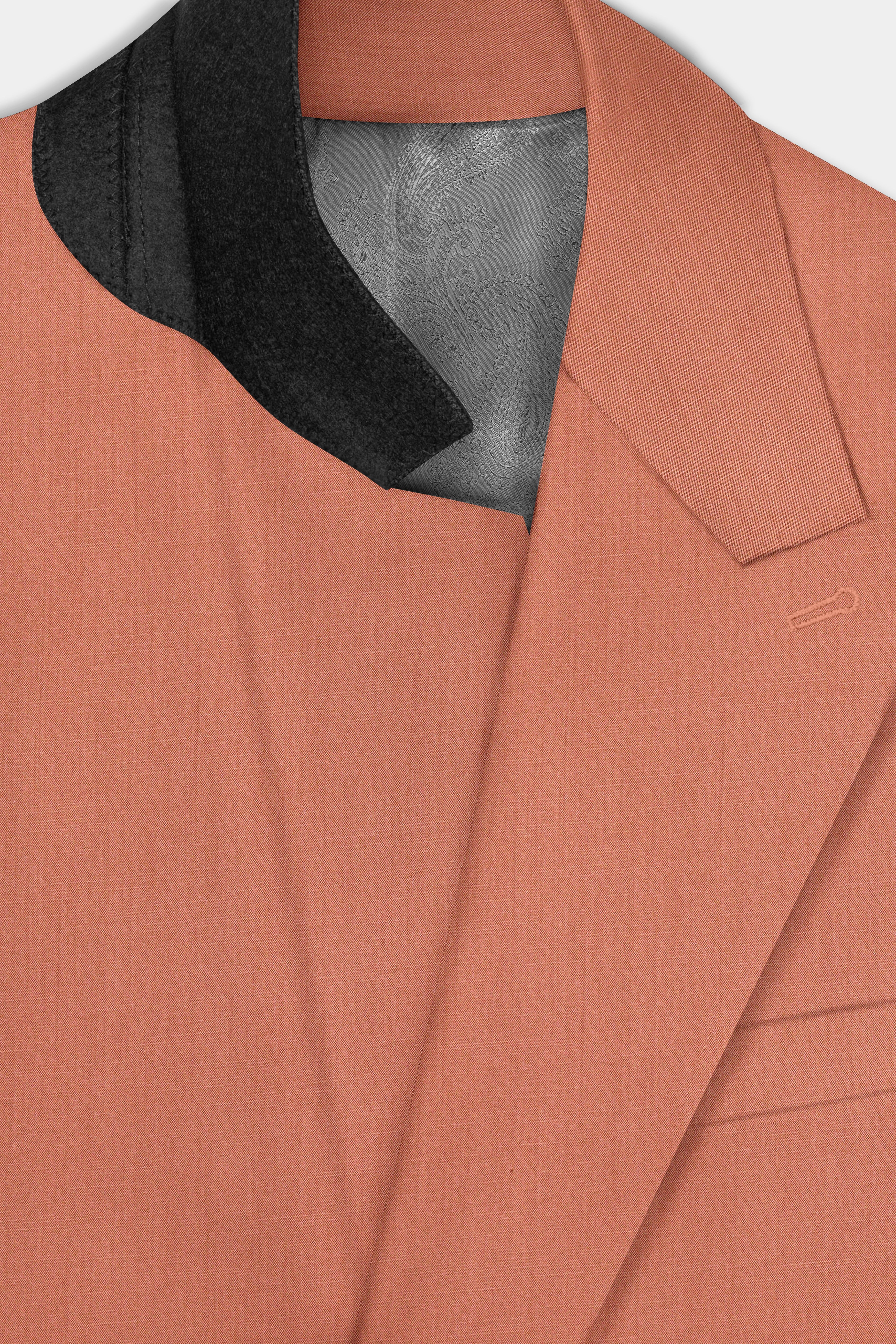 Spiced Sunset-Salmon Orange Solid Wool Rich Double Breasted Slight Stretch Suit