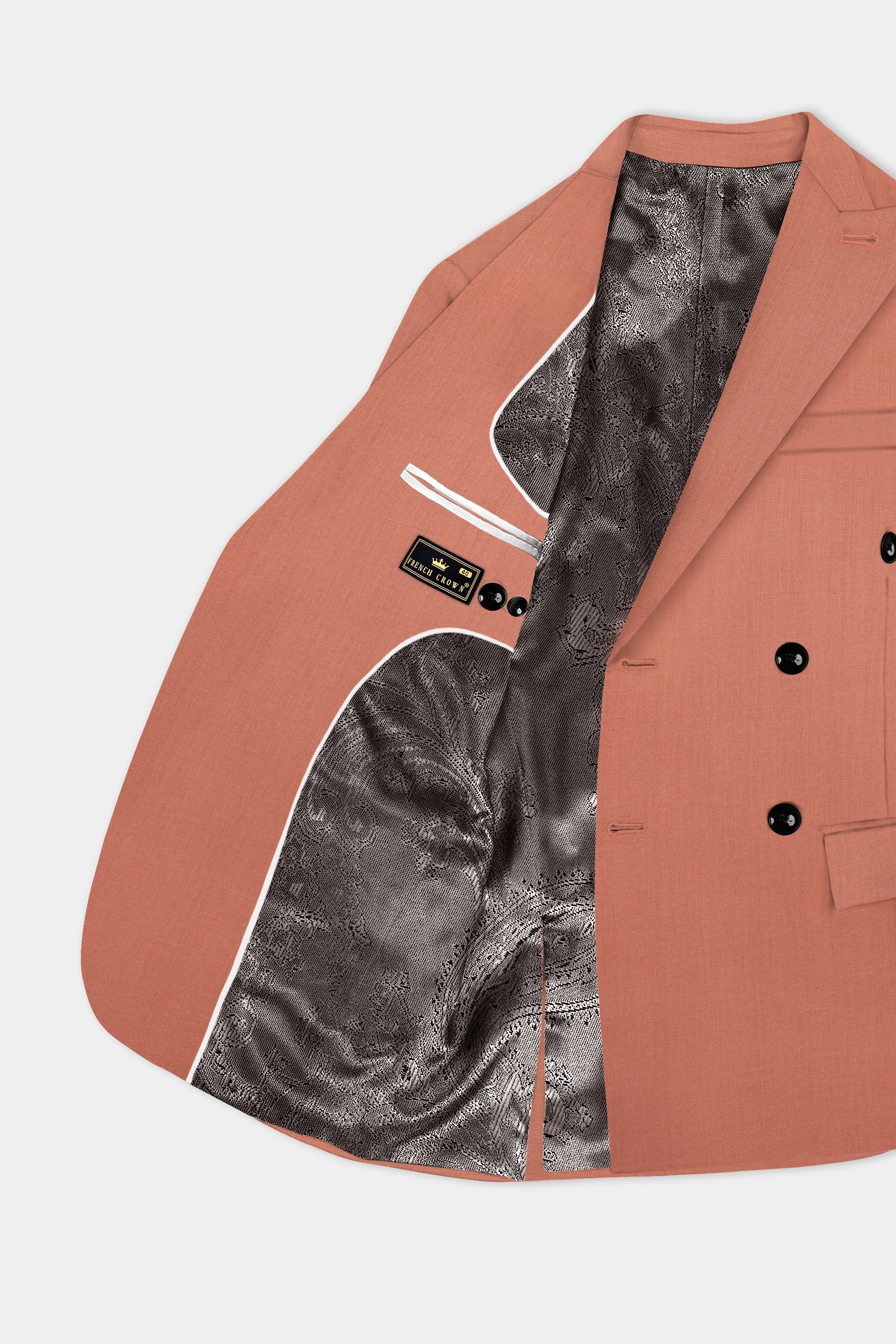 Spiced Sunset-Salmon Orange Solid Wool Rich Double Breasted Slight Stretch Suit