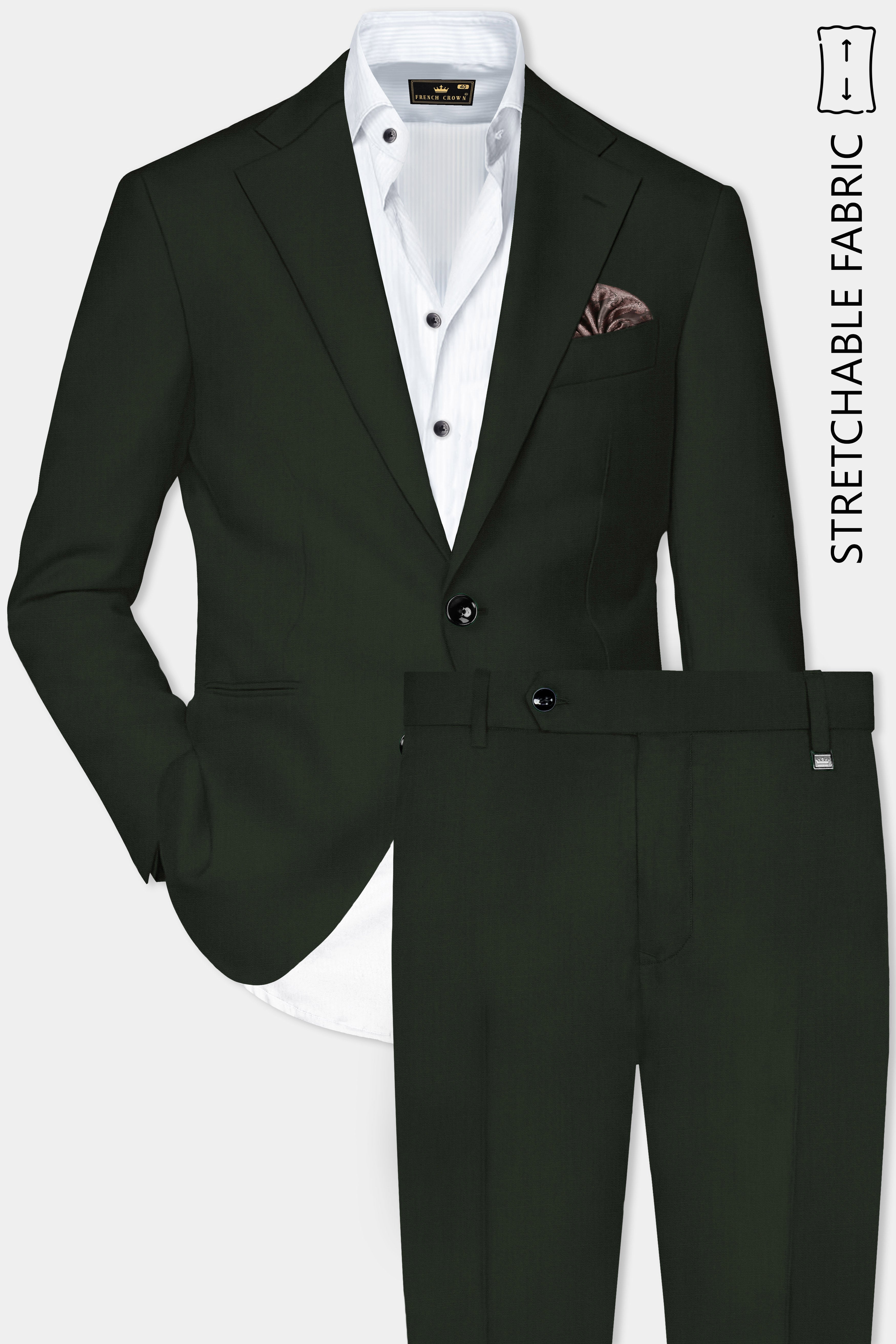 Verdant Majesty-Juniper Green Solid Wool Rich Single Breasted Stretchable traveler Suit