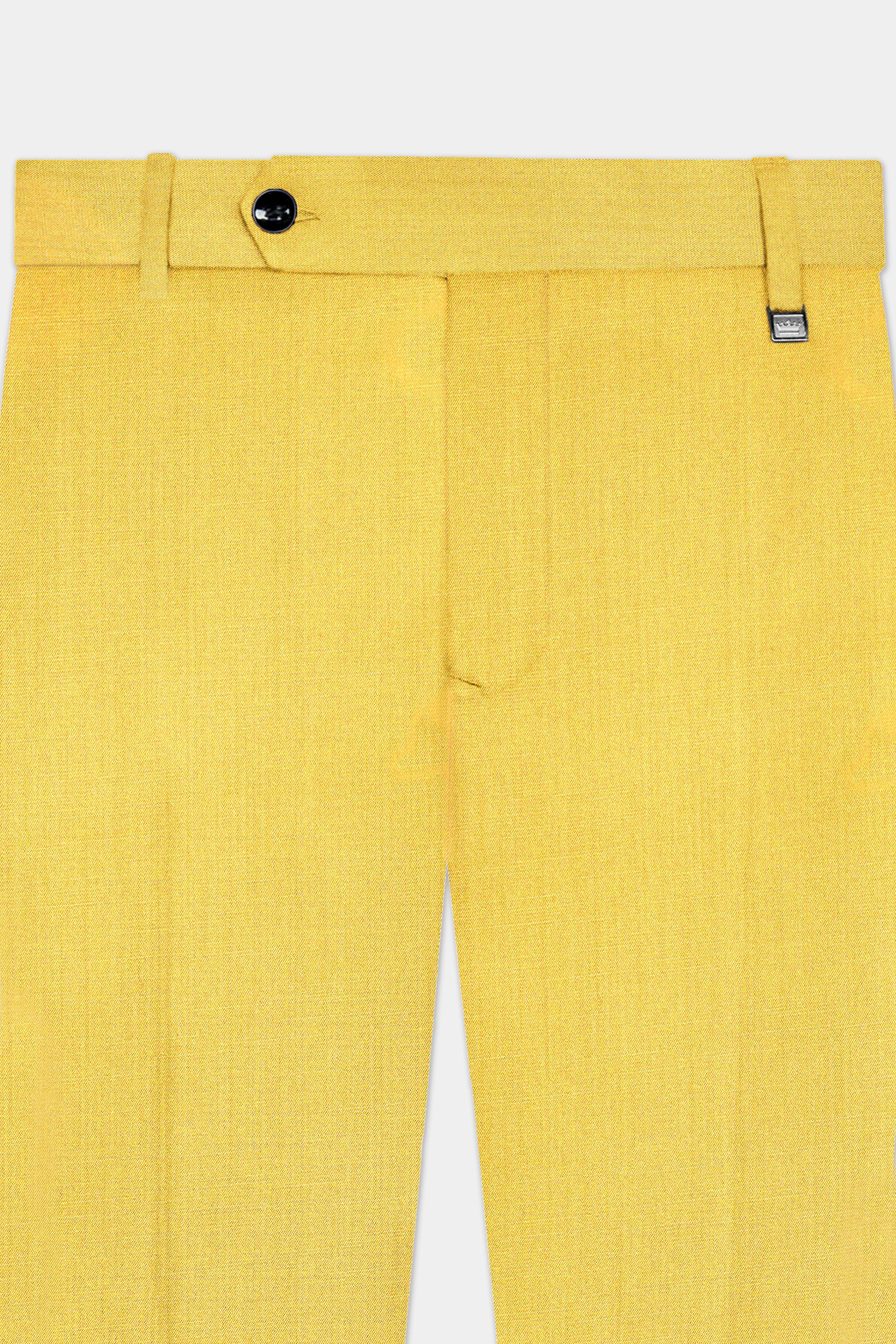 Saffron Elegance-Lemon Yellow Solid Wool Rich Single Breasted Stretchable traveler Suit