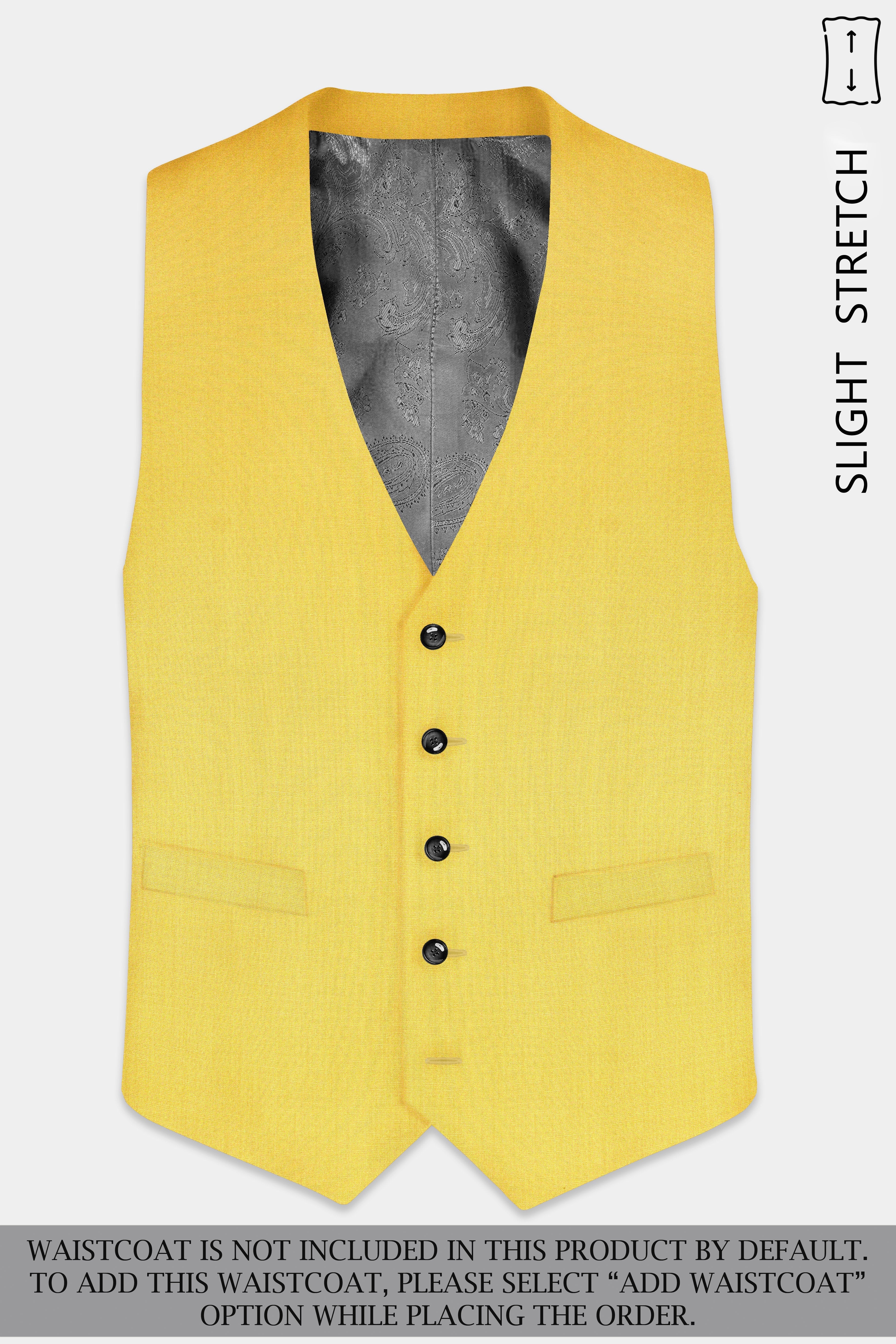 Saffron Elegance-Lemon Yellow Solid Wool Rich Single Breasted Slight Stretch Suit