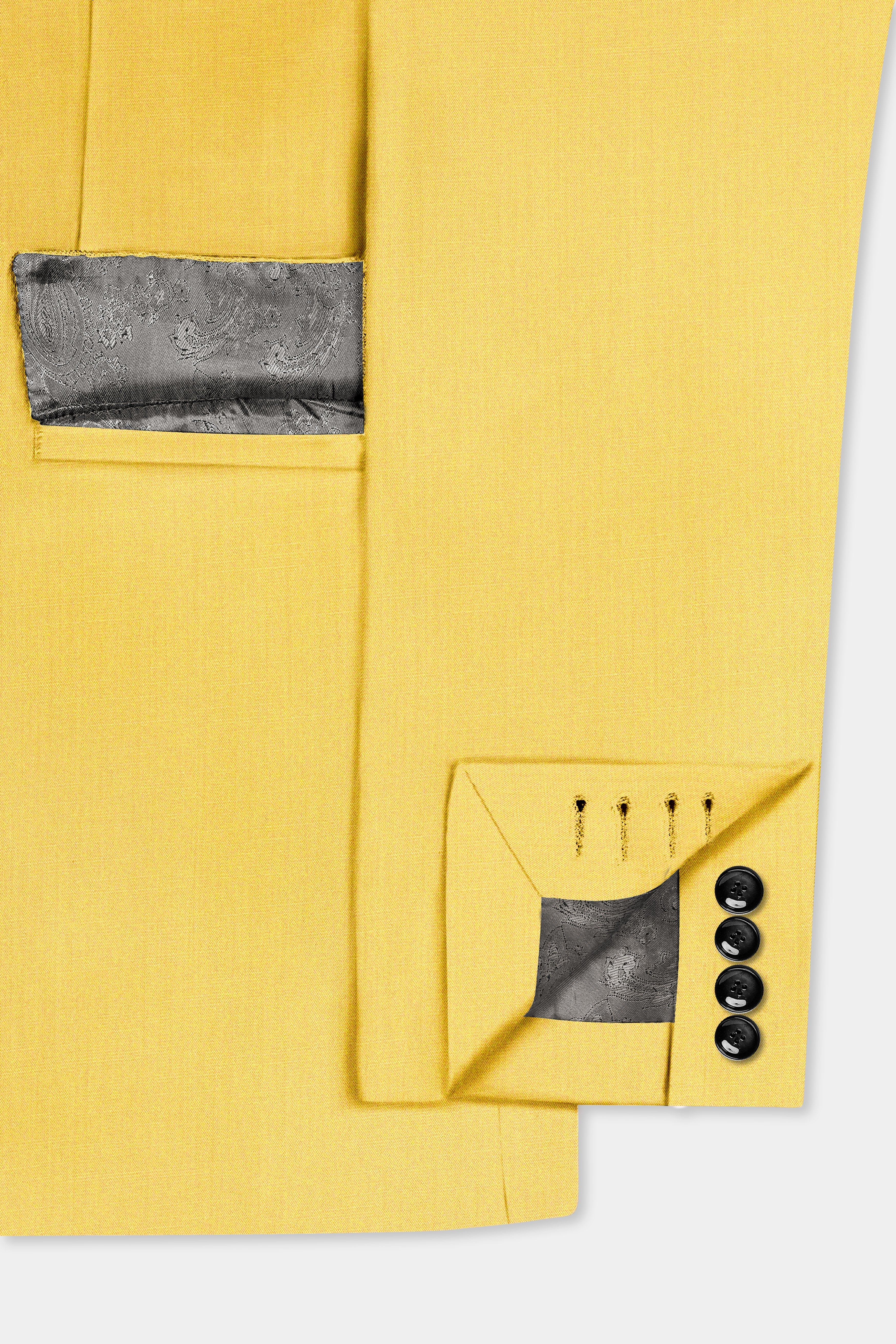 Saffron Elegance-Lemon Yellow Solid Wool Rich Single Breasted Slight Stretch Suit