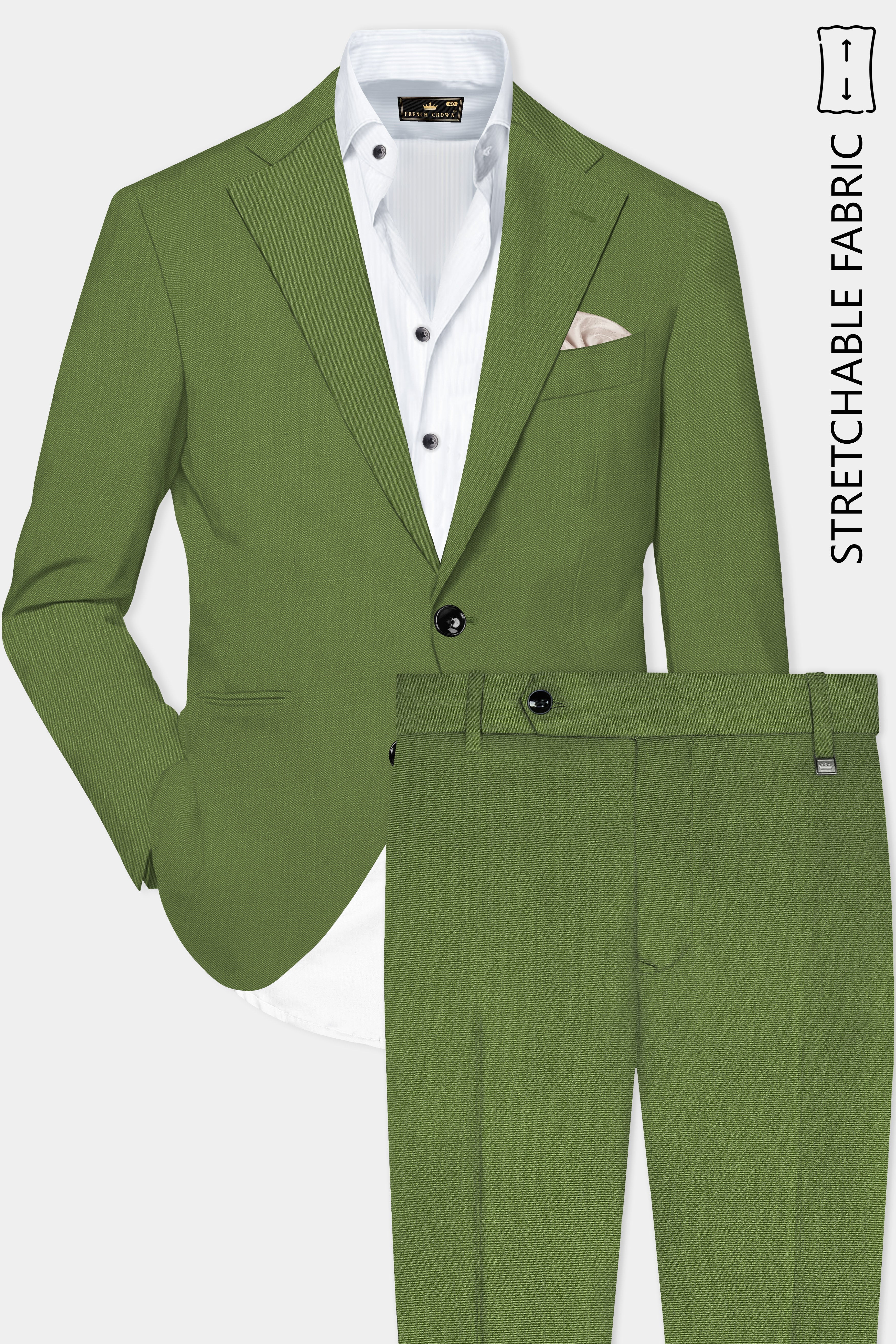 Sage Regal-Dingley Green Solid Wool Rich Single Breasted Stretchable traveler Suit