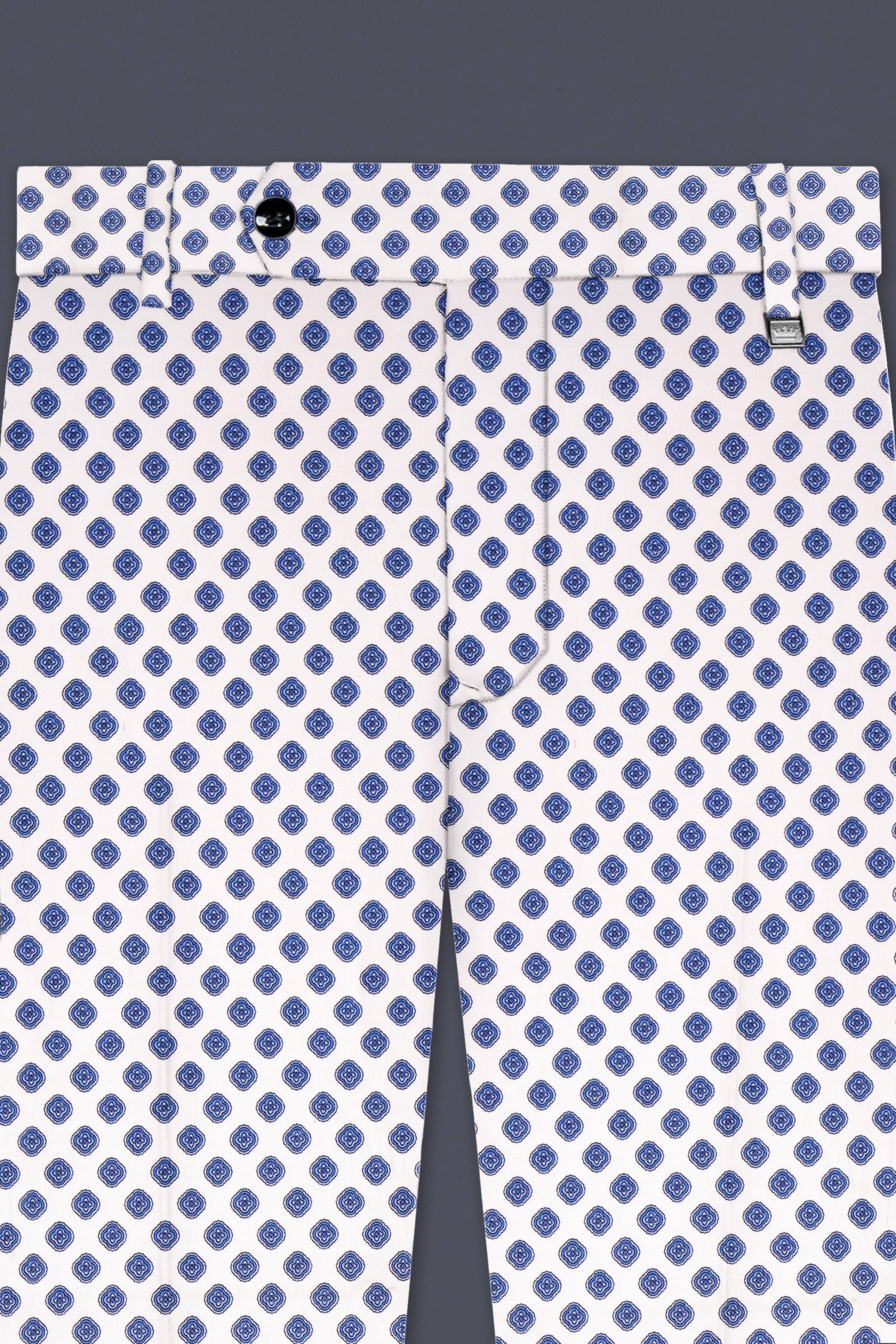 Ocean Echo-Bright White And Mariner Blue Retro Printed Cotton Double Breasted Suit