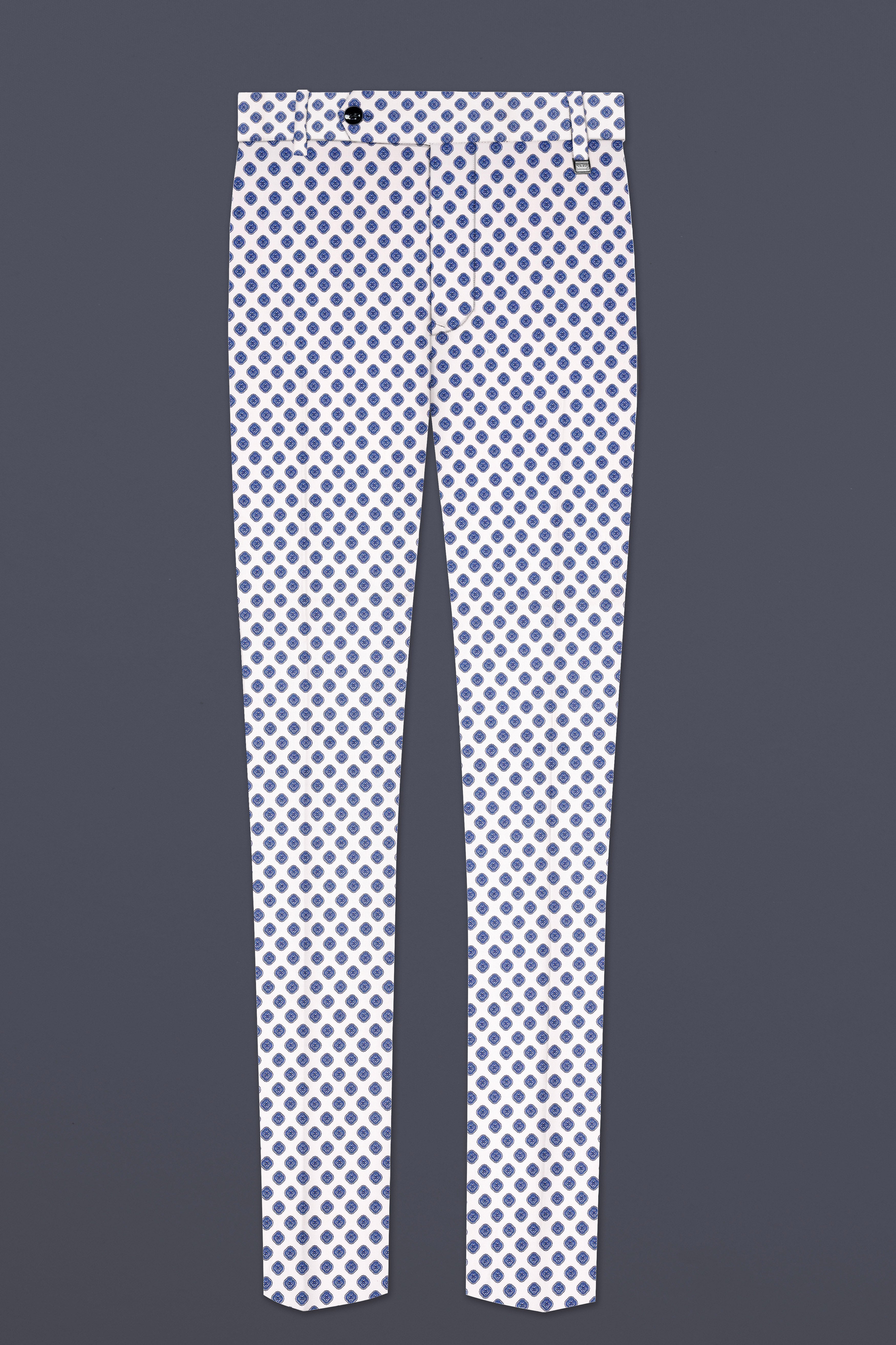 Ocean Echo-Bright White And Mariner Blue Retro Printed Cotton Double Breasted Suit