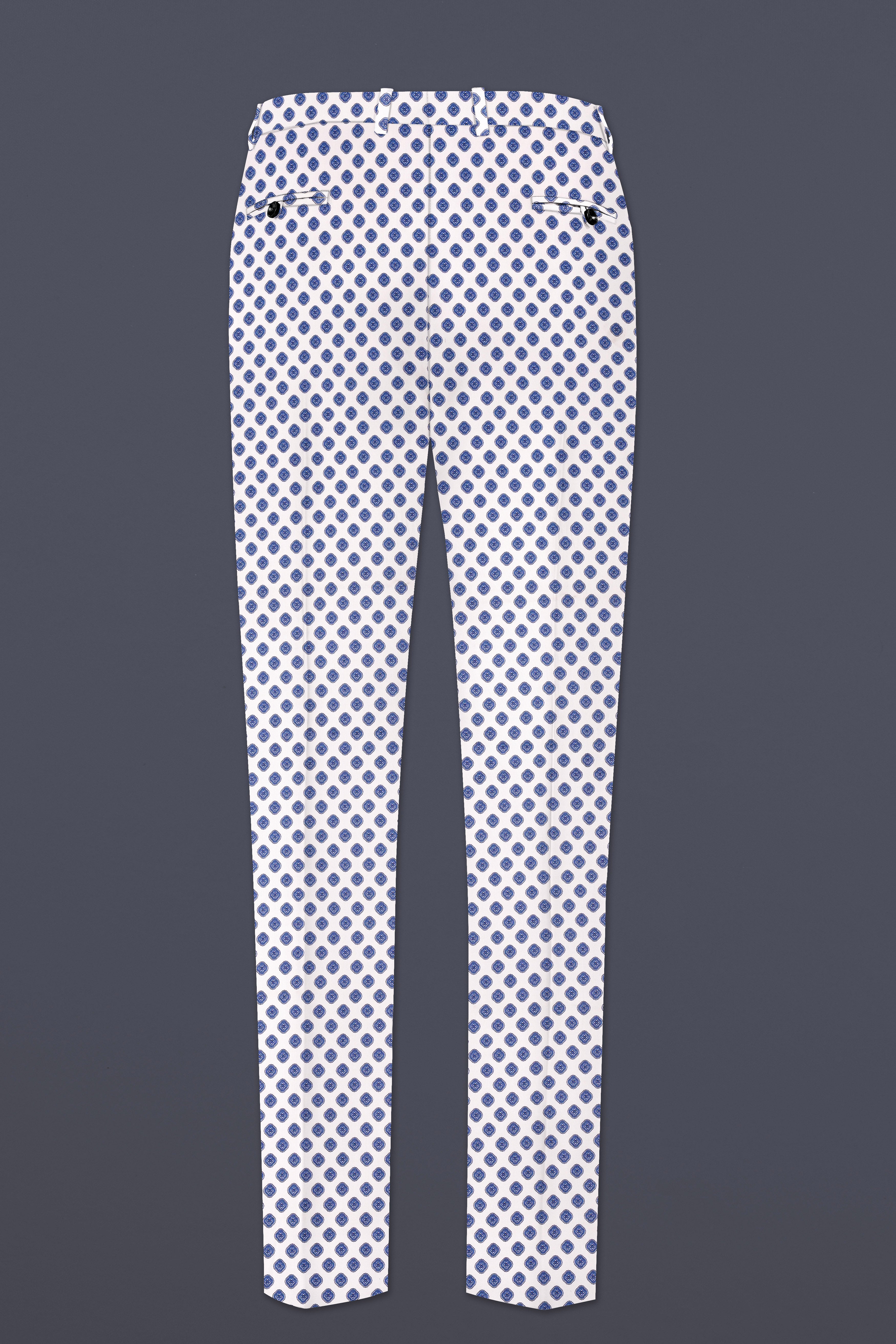Ocean Echo-Bright White And Mariner Blue Retro Printed Cotton Double Breasted Suit