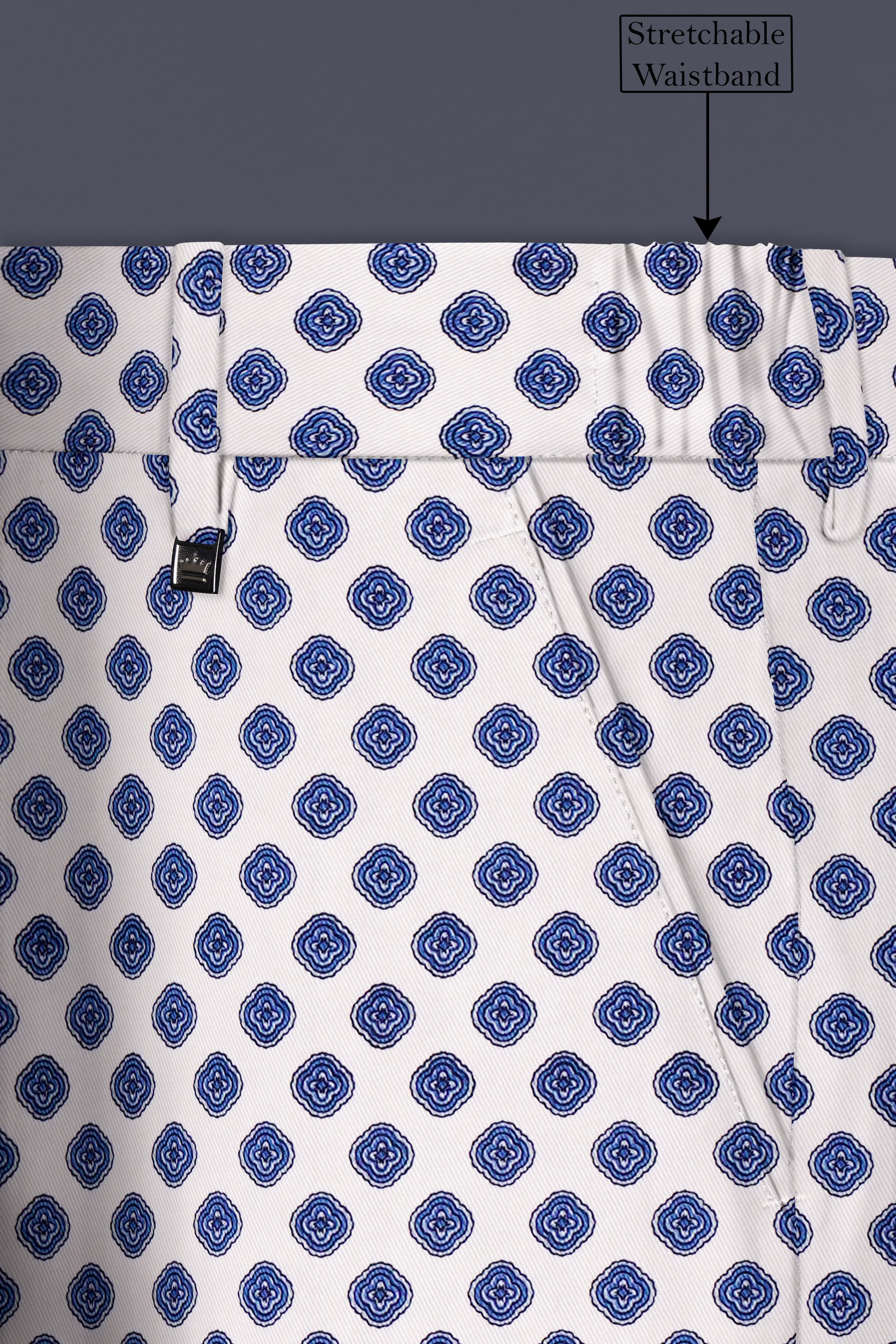 Ocean Echo-Bright White And Mariner Blue Retro Printed Cotton Double Breasted Suit