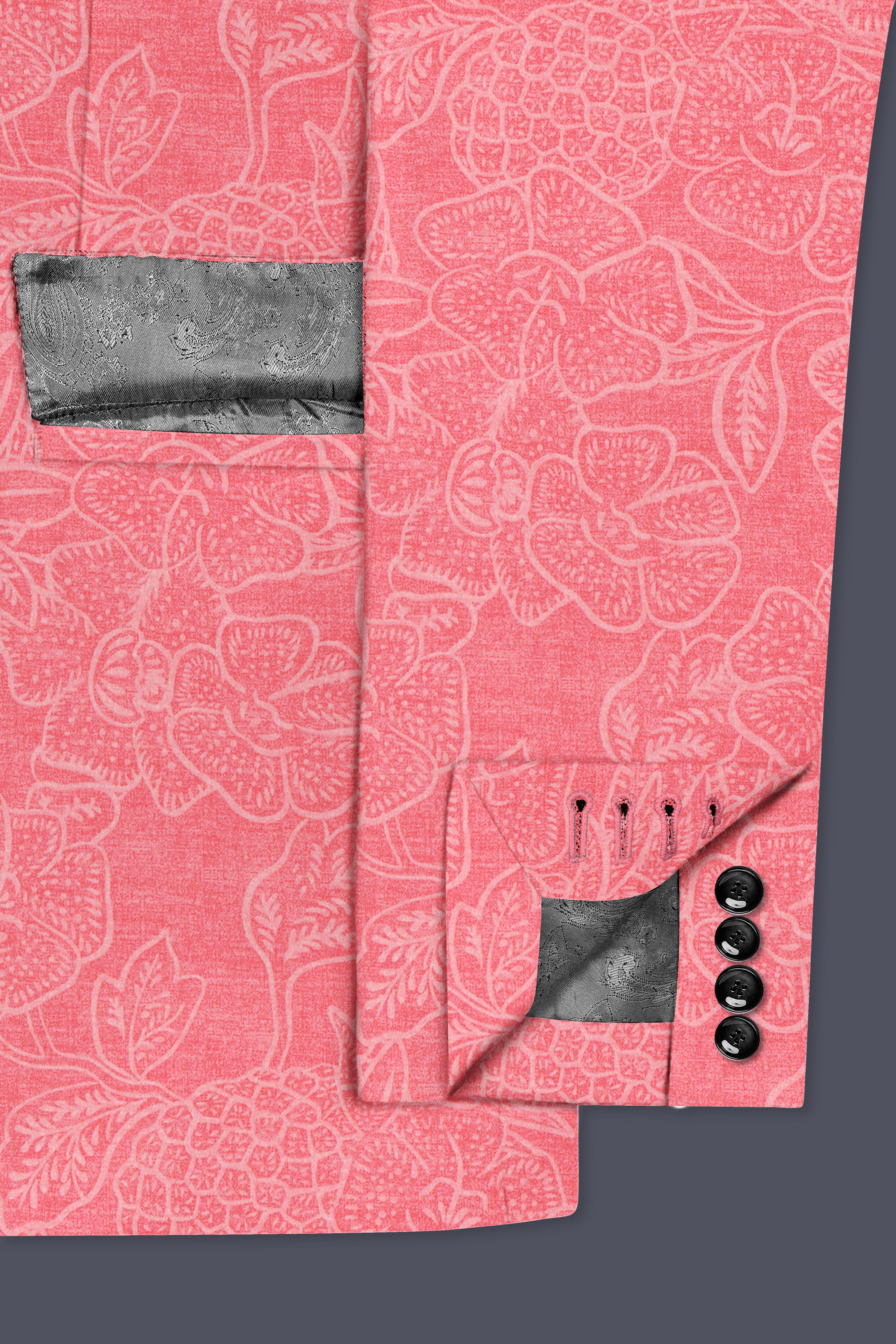 Springtide-Geraldine Pink Floral Printed Cotton Single Breasted Suit