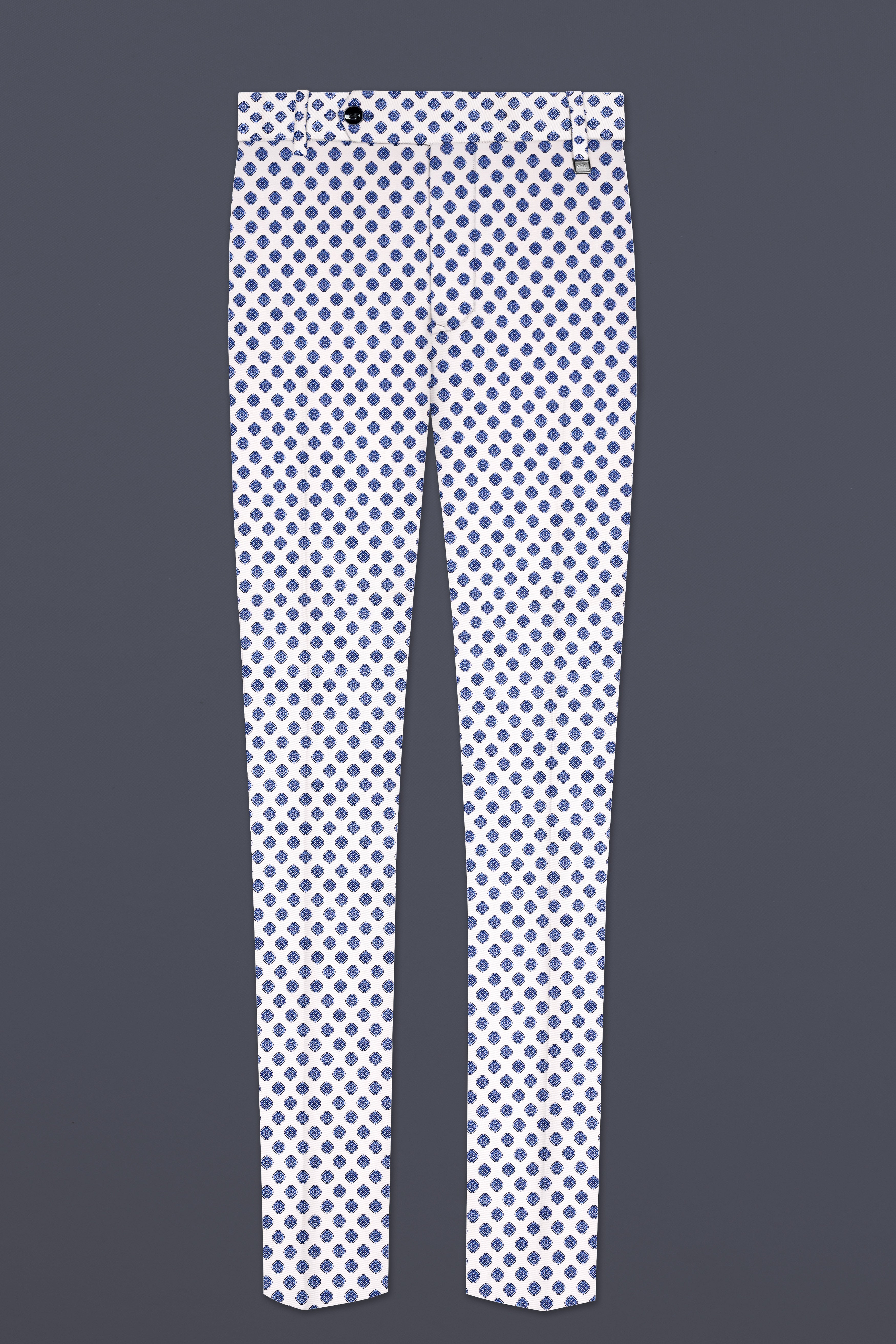 Ocean Echo-Bright White And Mariner Blue Retro Printed Cotton Single Breasted Suit