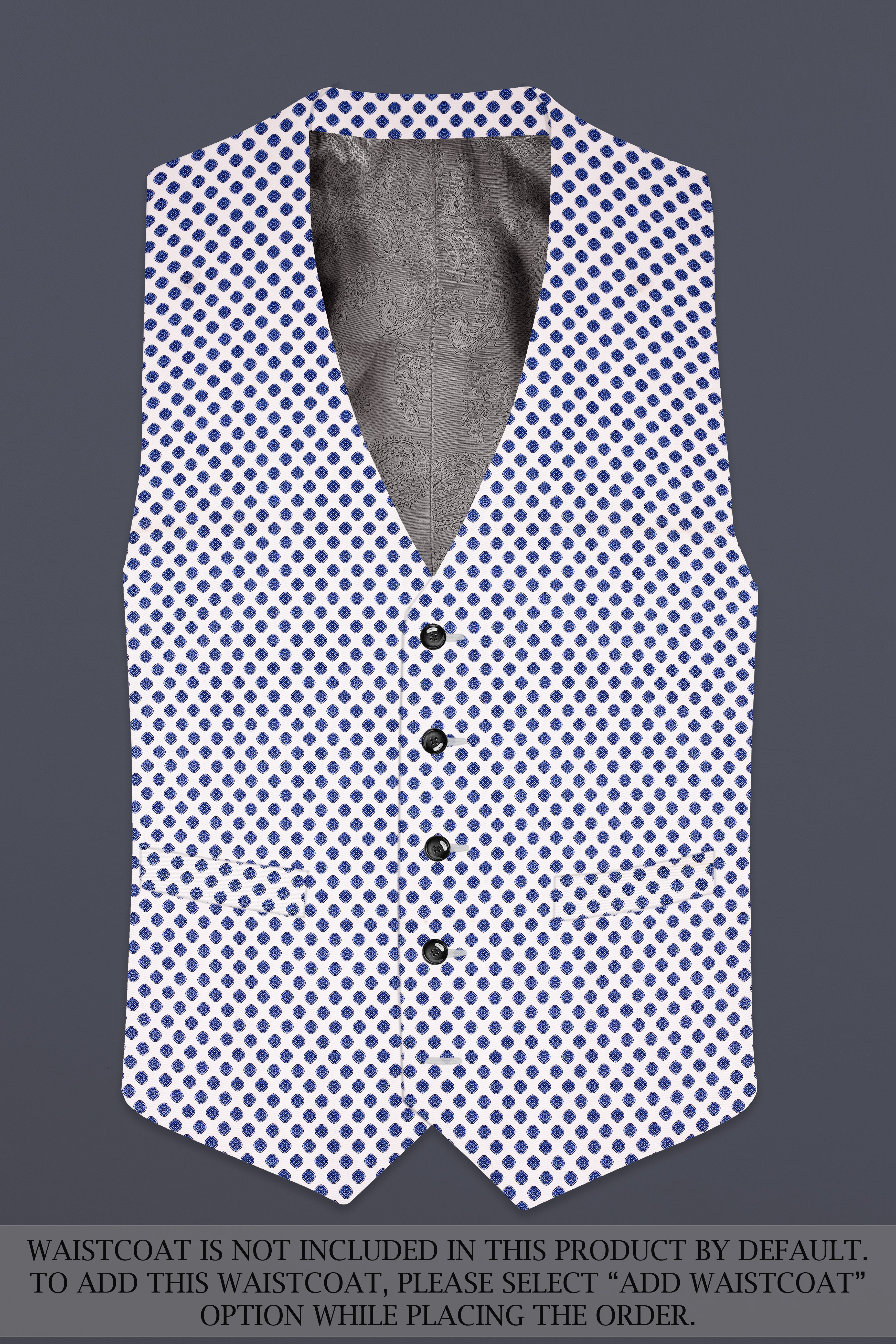 Ocean Echo-Bright White And Mariner Blue Retro Printed Cotton Single Breasted Suit