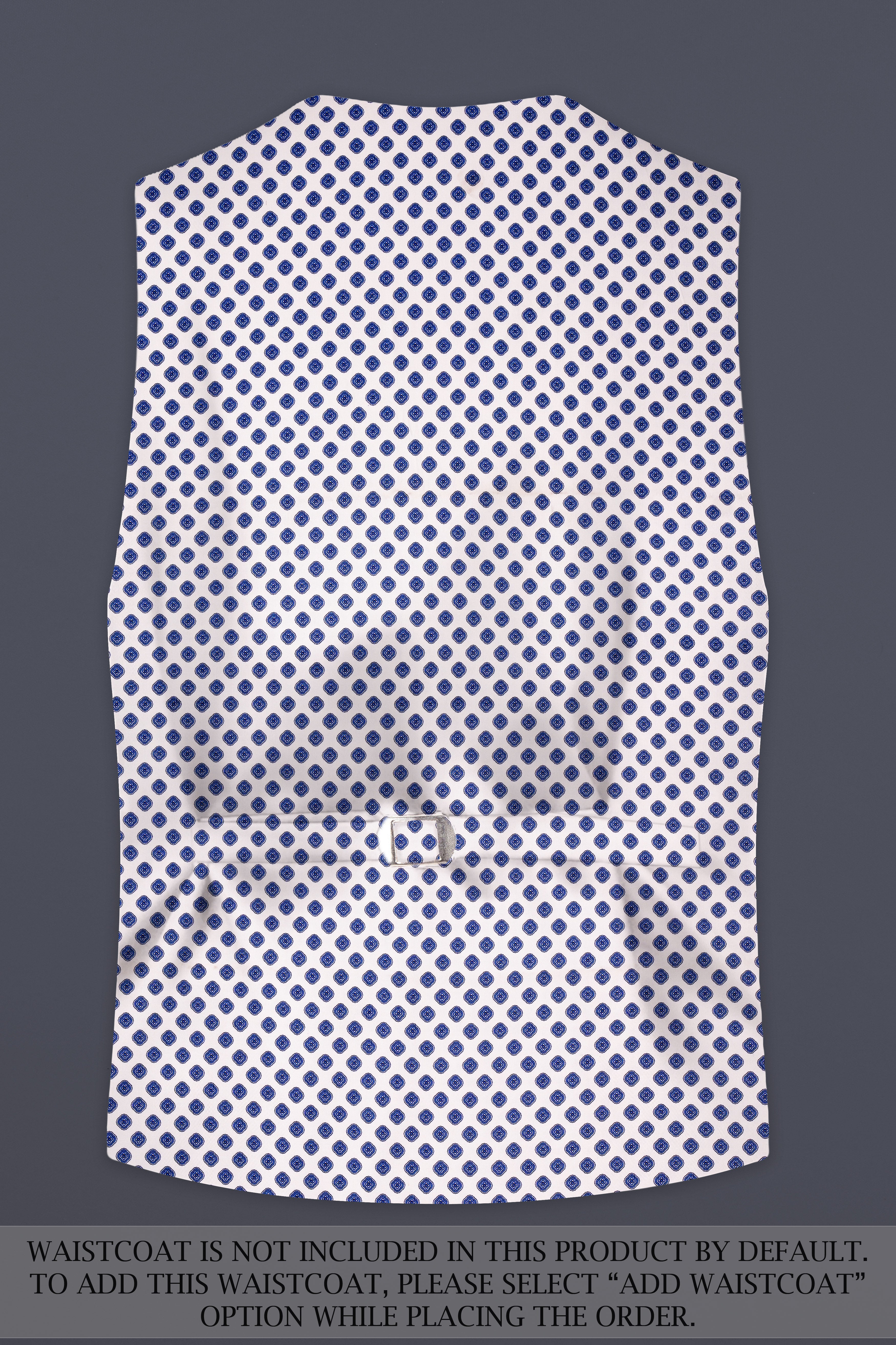 Ocean Echo-Bright White And Mariner Blue Retro Printed Cotton Single Breasted Suit