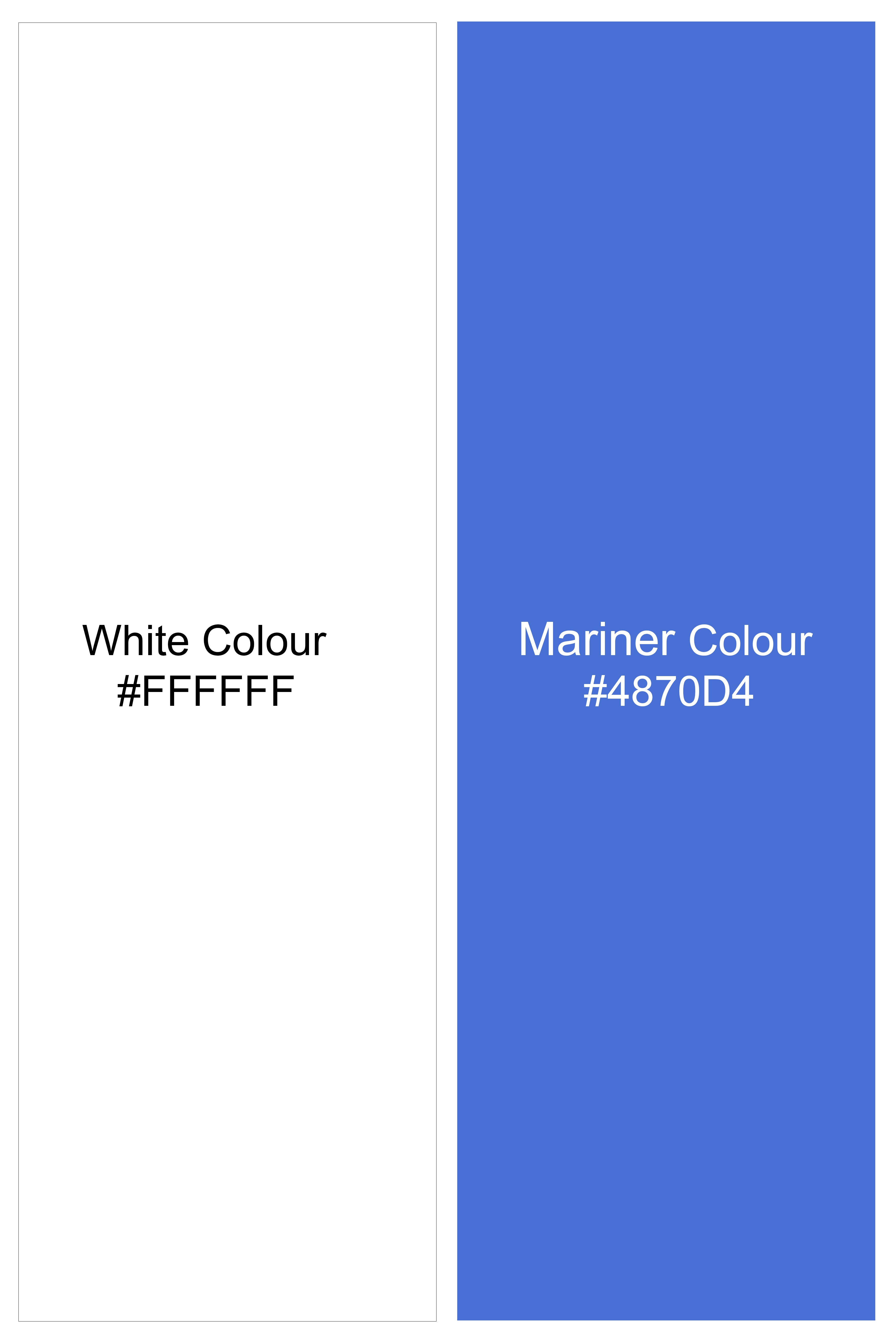 Ocean Echo-Bright White And Mariner Blue Retro Printed Cotton Single Breasted Suit