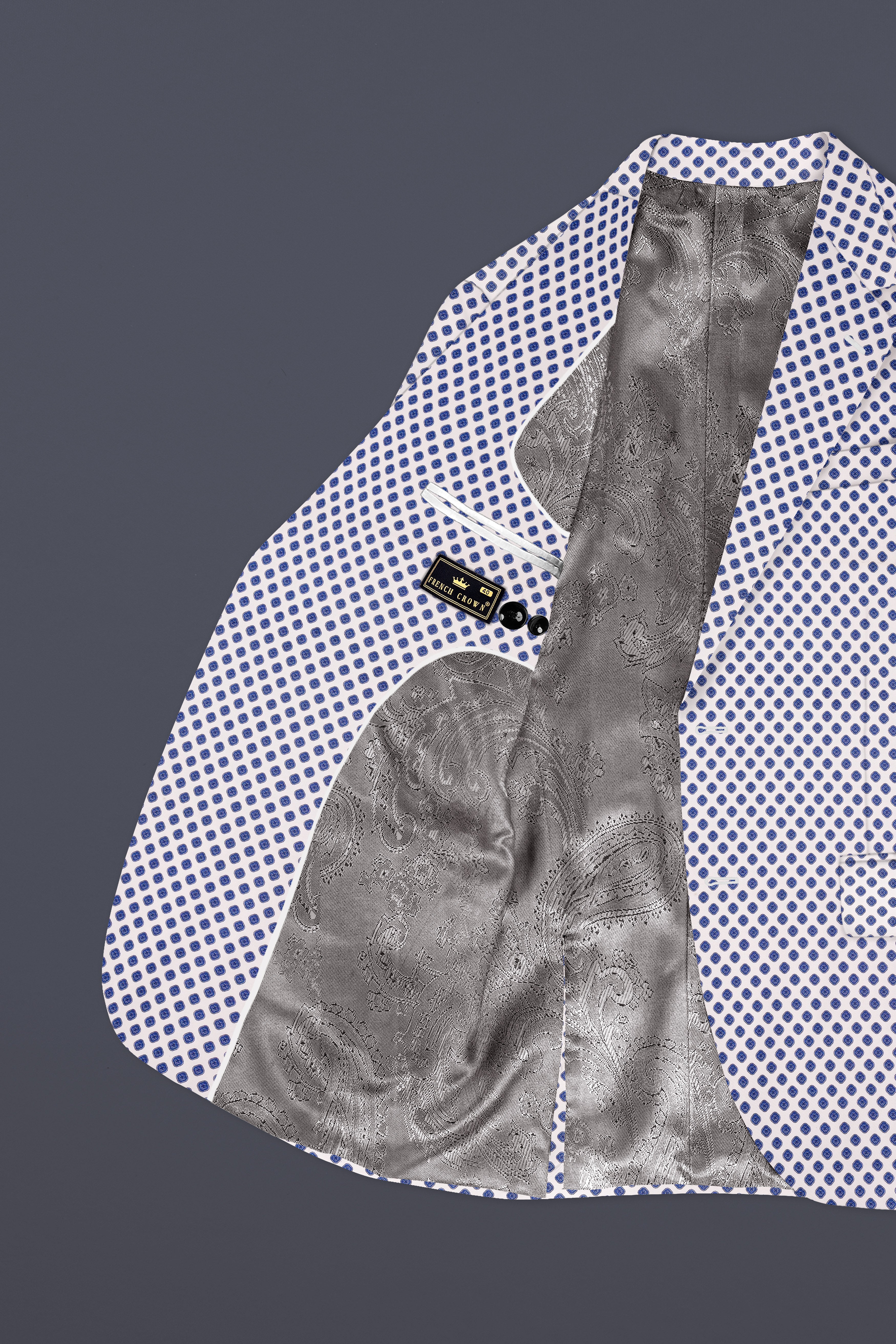 Ocean Echo-Bright White And Mariner Blue Retro Printed Cotton Single Breasted Suit